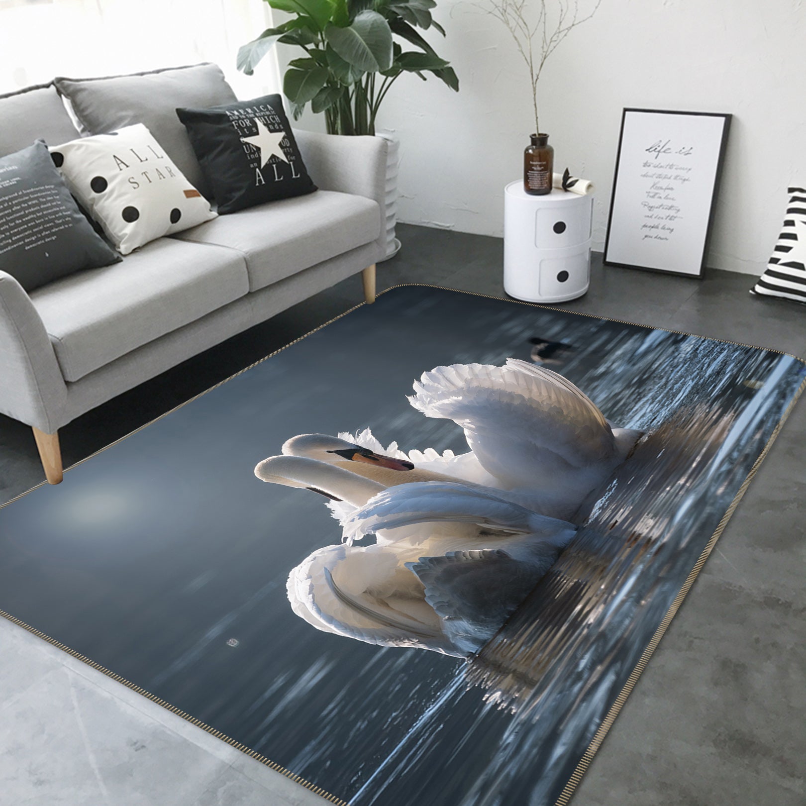 3D Swan Lake 82154 Animal Non Slip Rug Mat