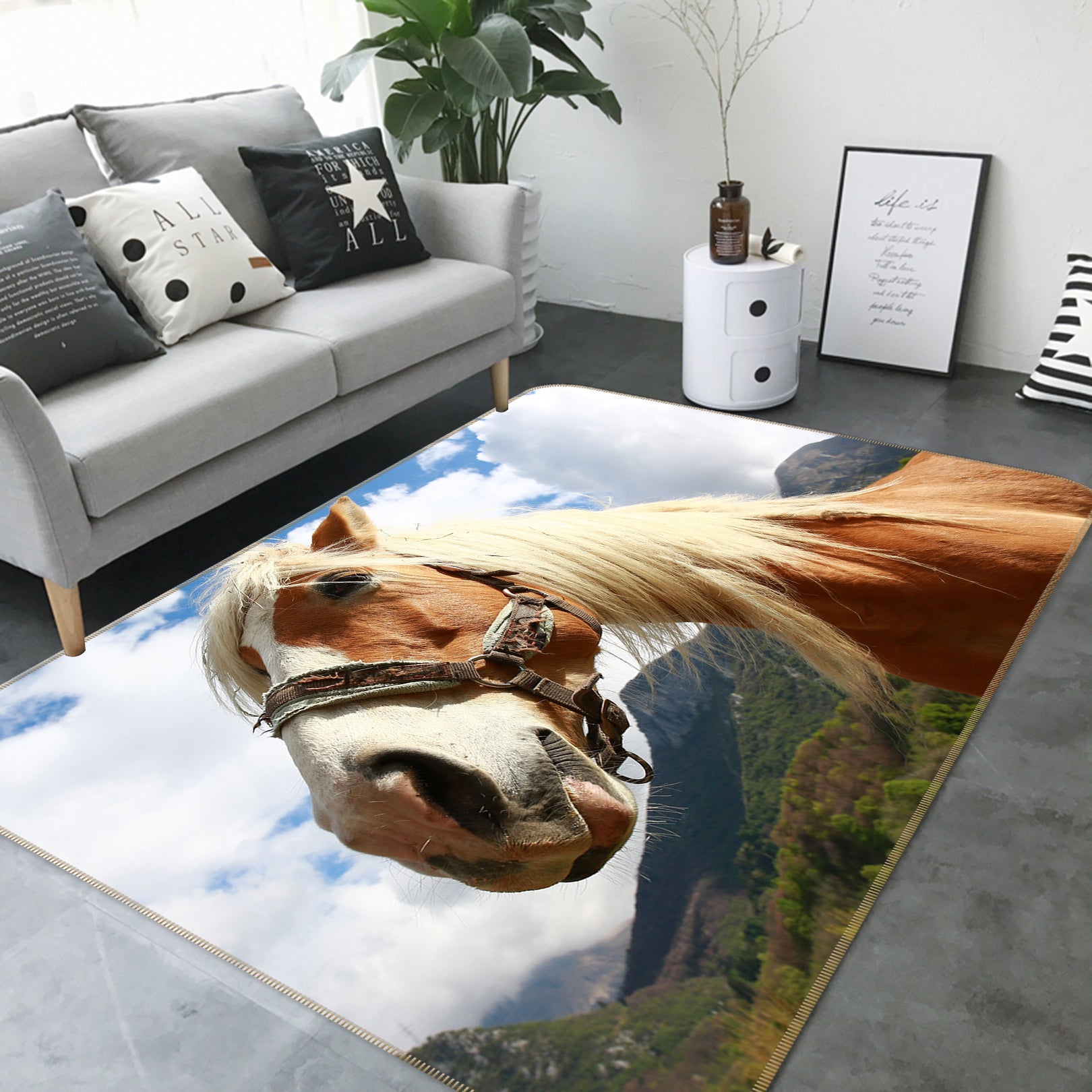 3D Mountains Horse 82118 Animal Non Slip Rug Mat