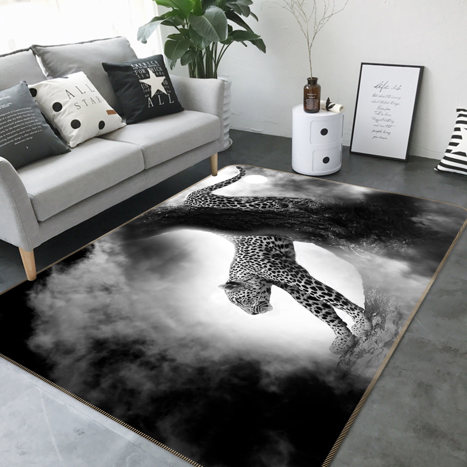 3D Black Grey Leopard 82128 Animal Non Slip Rug Mat