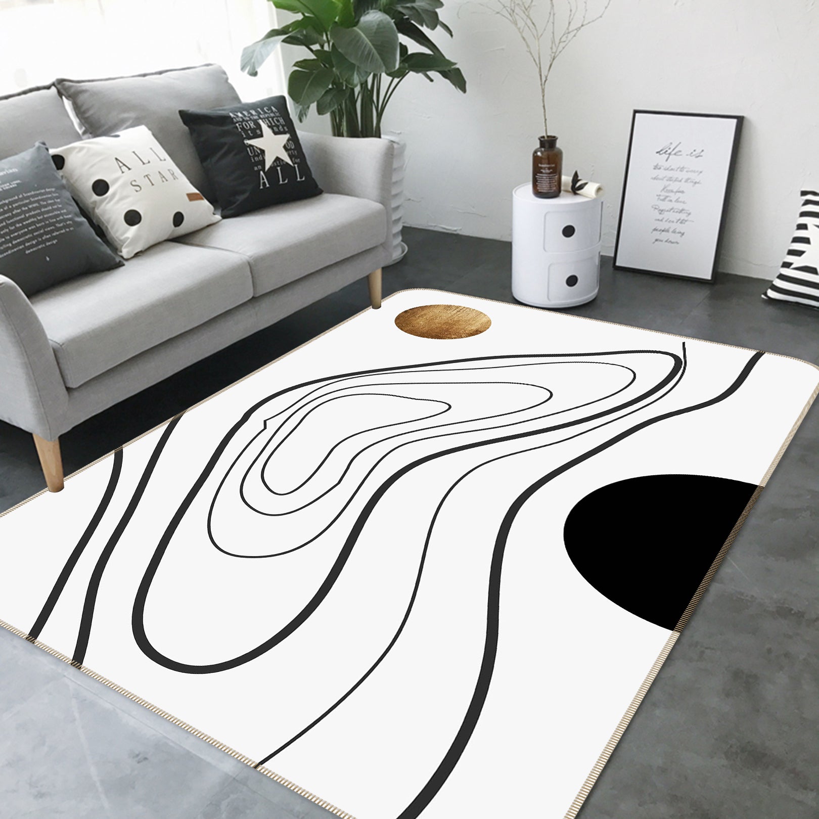 3D Black Line Drawing 1086 Boris Draschoff Rug Non Slip Rug Mat