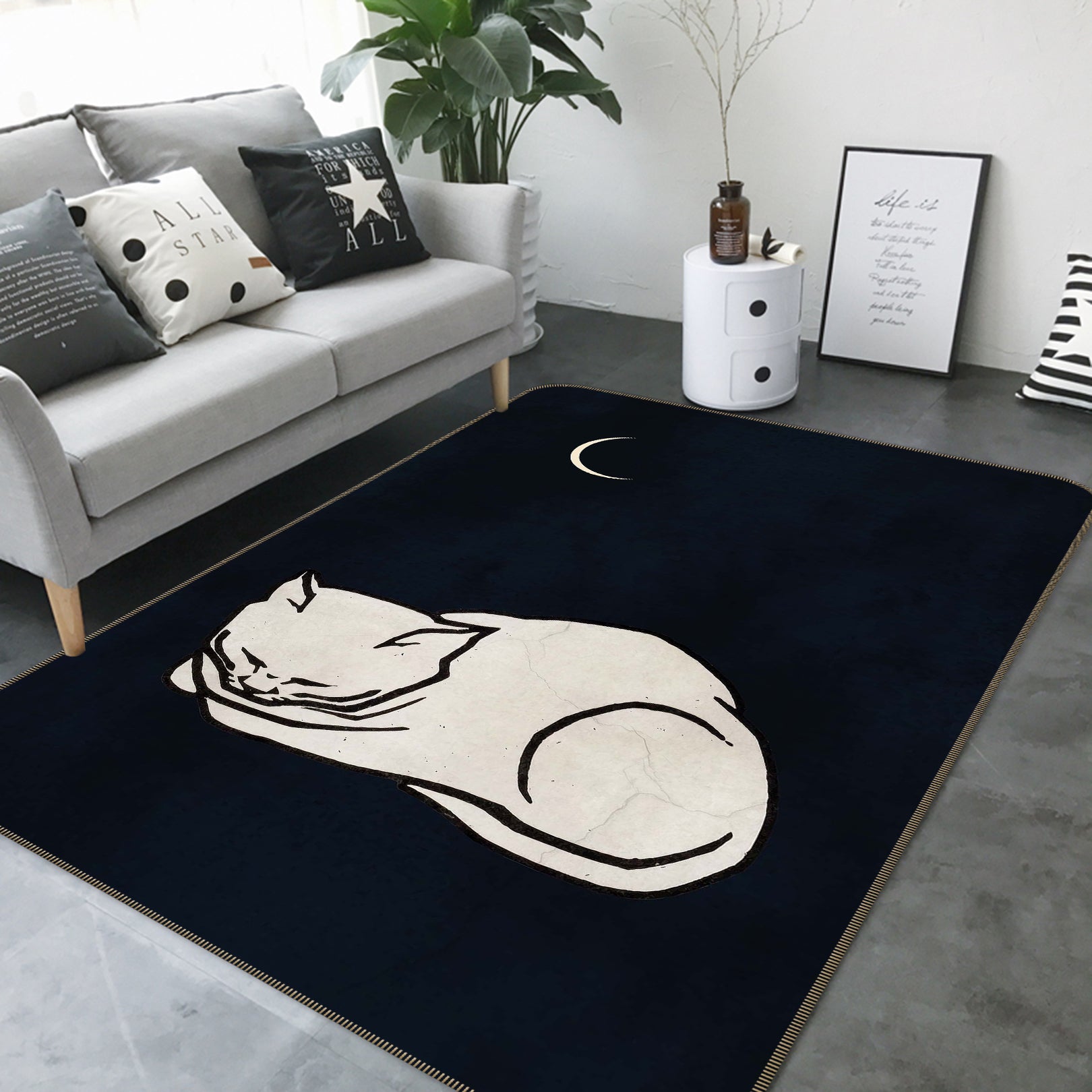 3D Moon Kitten 1029 Boris Draschoff Rug Non Slip Rug Mat