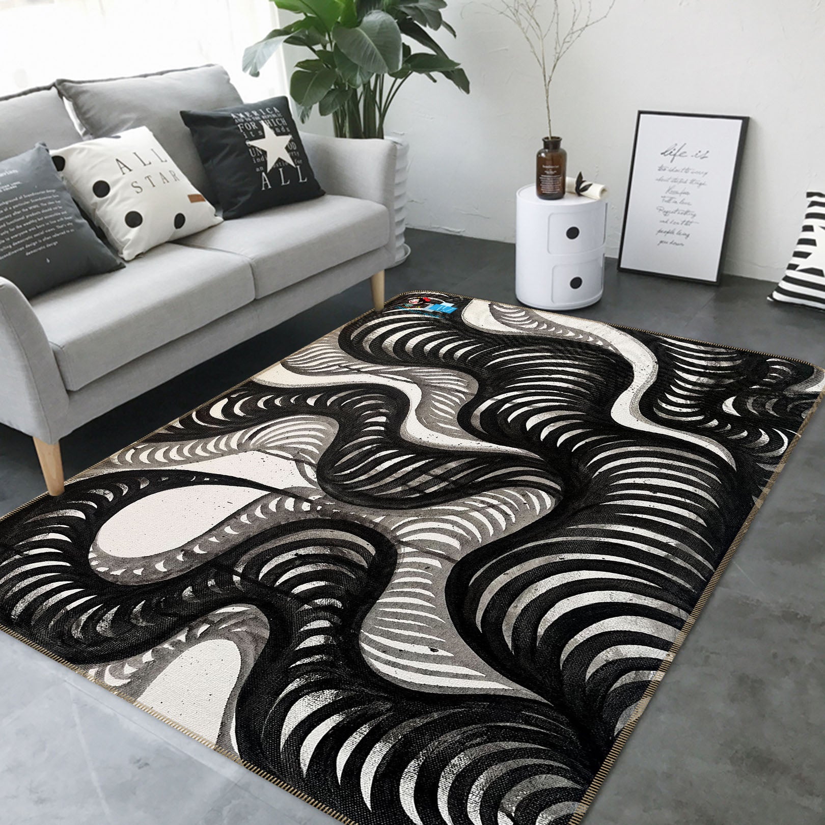 3D Black Circle 8221 Jacqueline Reynoso Rug Non Slip Rug Mat