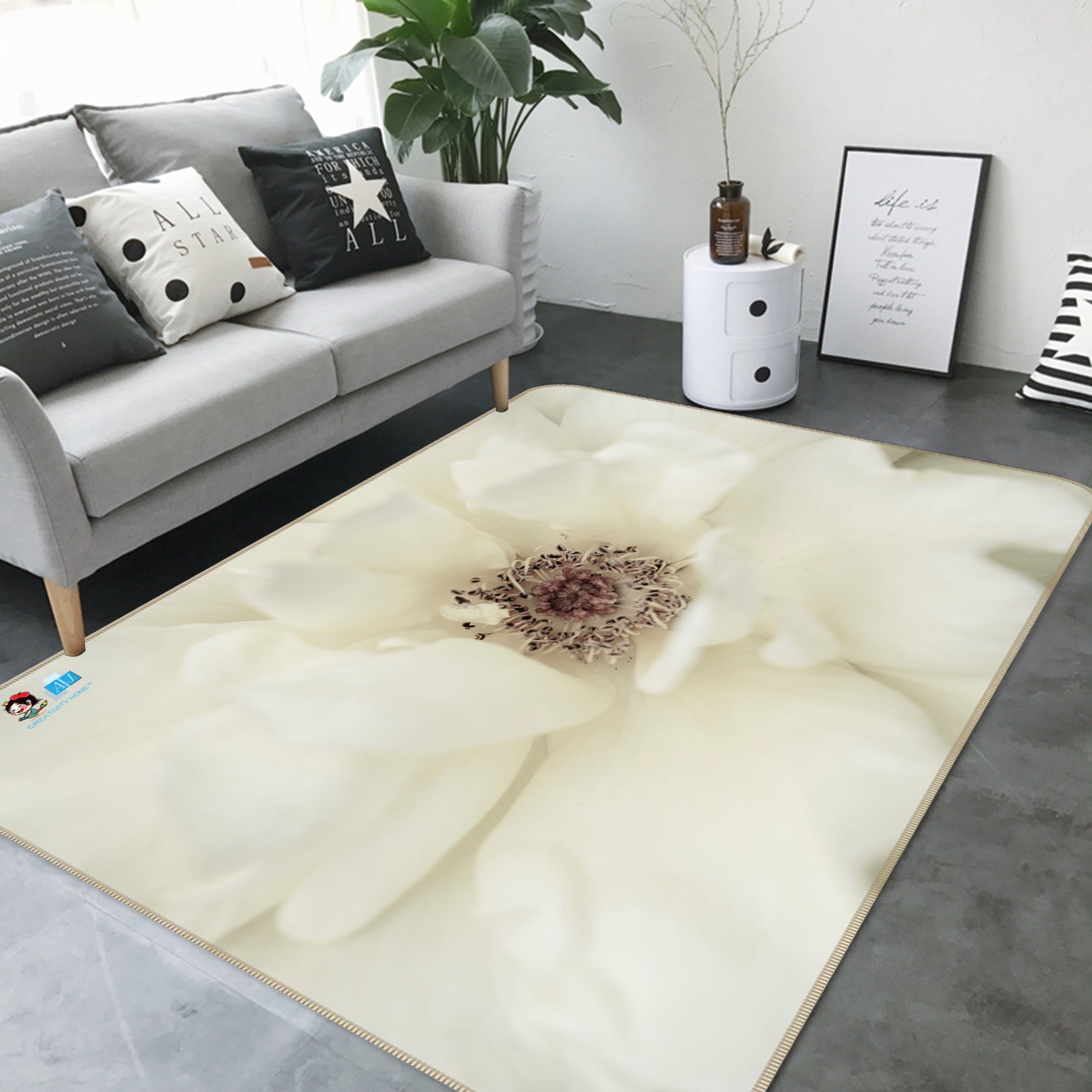 3D White Flower 6899 Assaf Frank Rug Non Slip Rug Mat