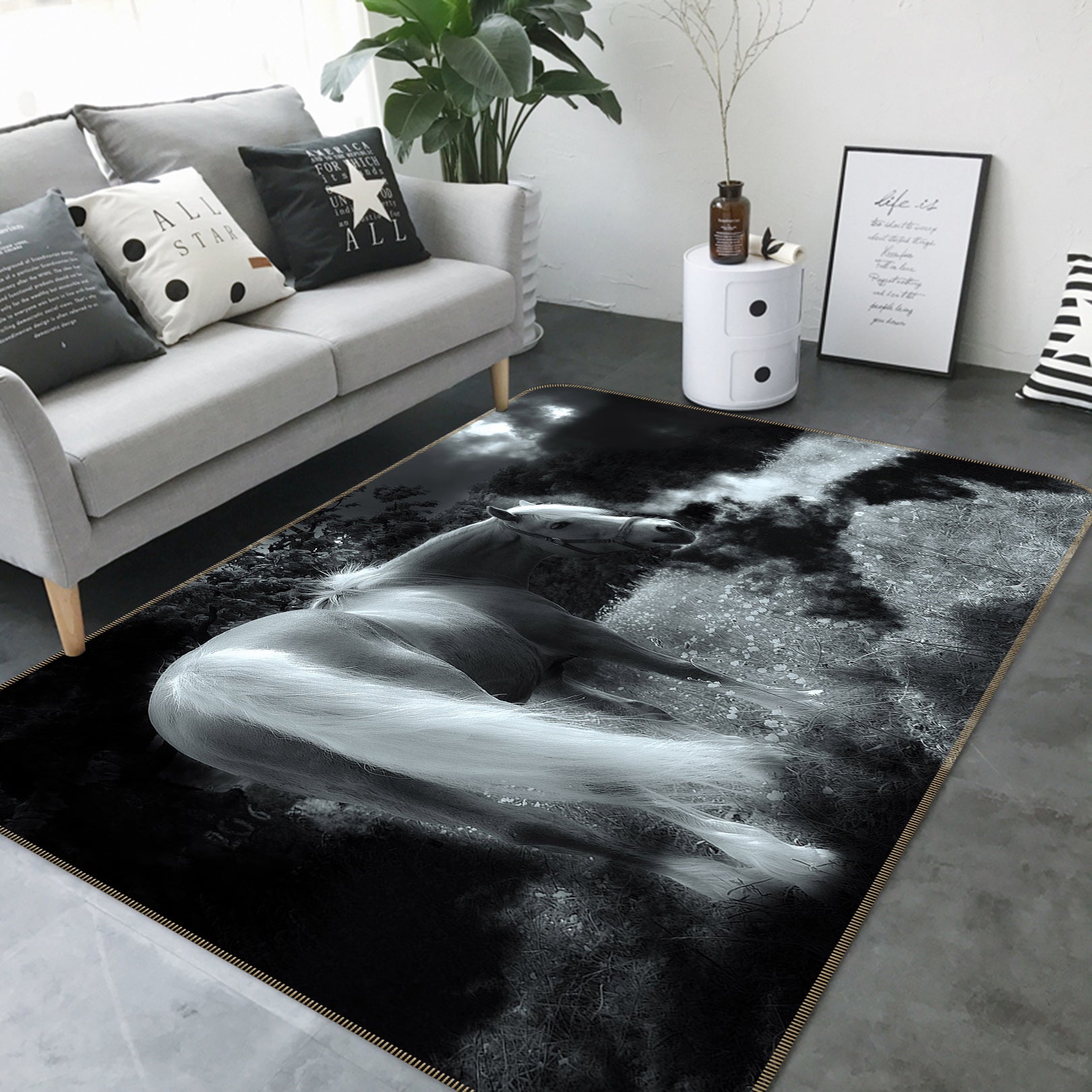 3D Black Gray Horse 82113 Animal Non Slip Rug Mat