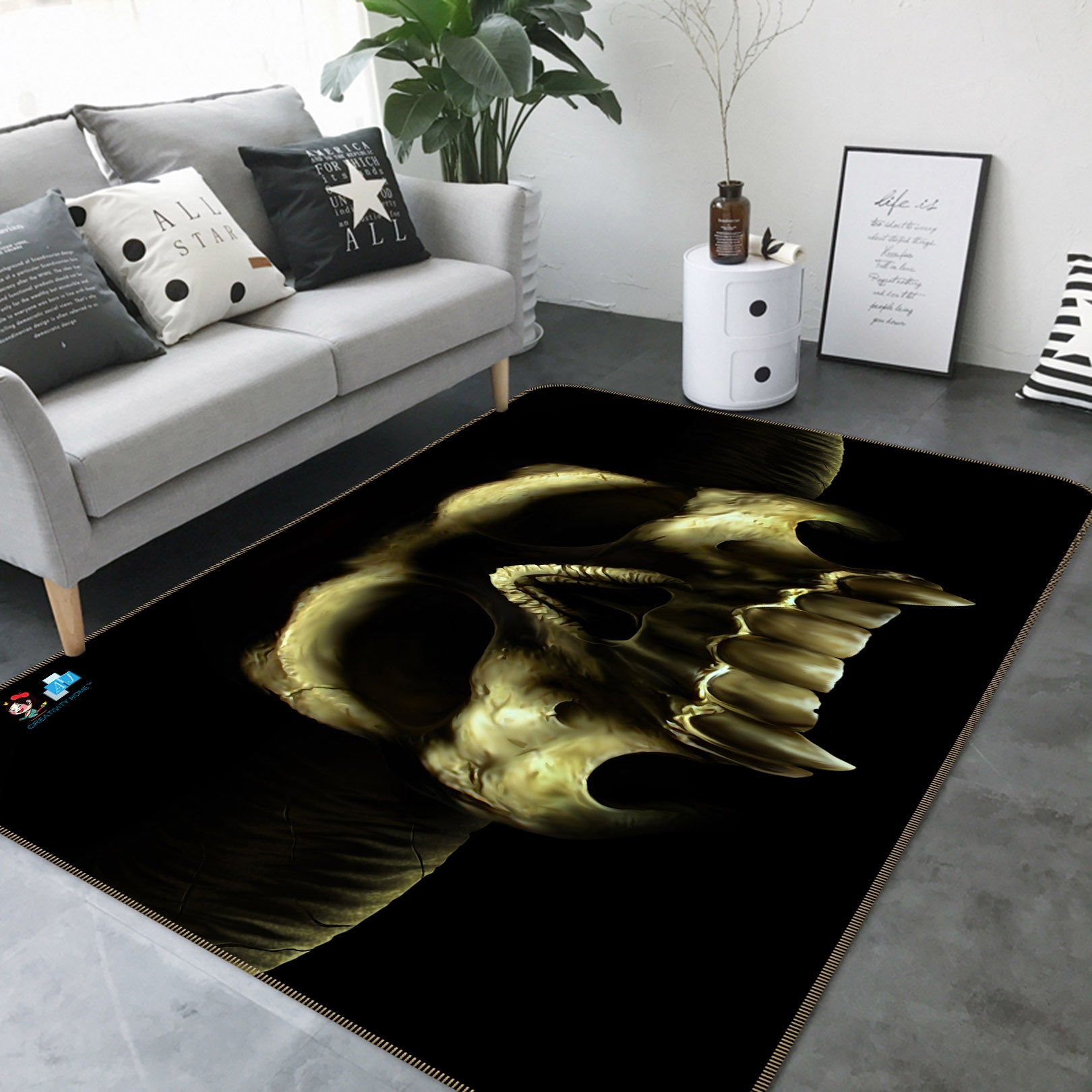 3D Dark Skull 4111 Tom Wood Rug Non Slip Rug Mat