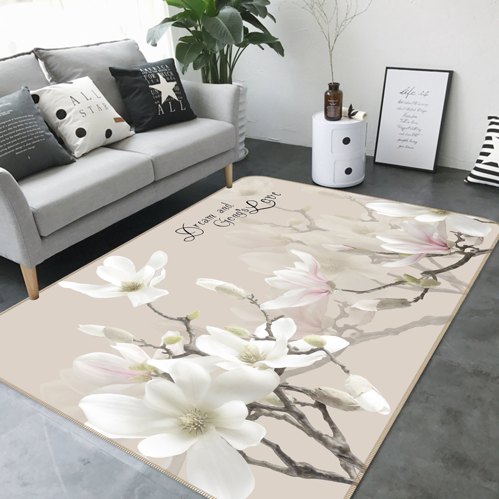 3D White Flower Branch 77236 Non Slip Rug Mat