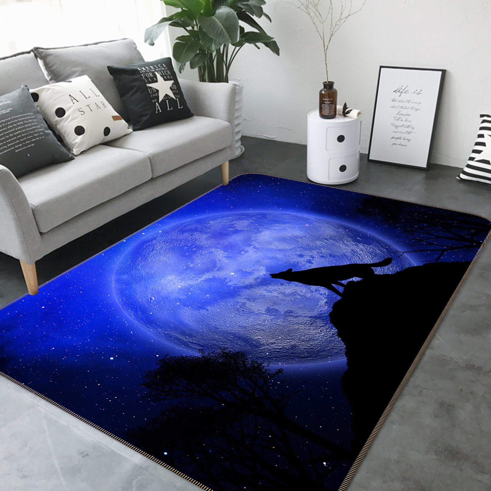 3D Moon Wolf 82066 Animal Non Slip Rug Mat