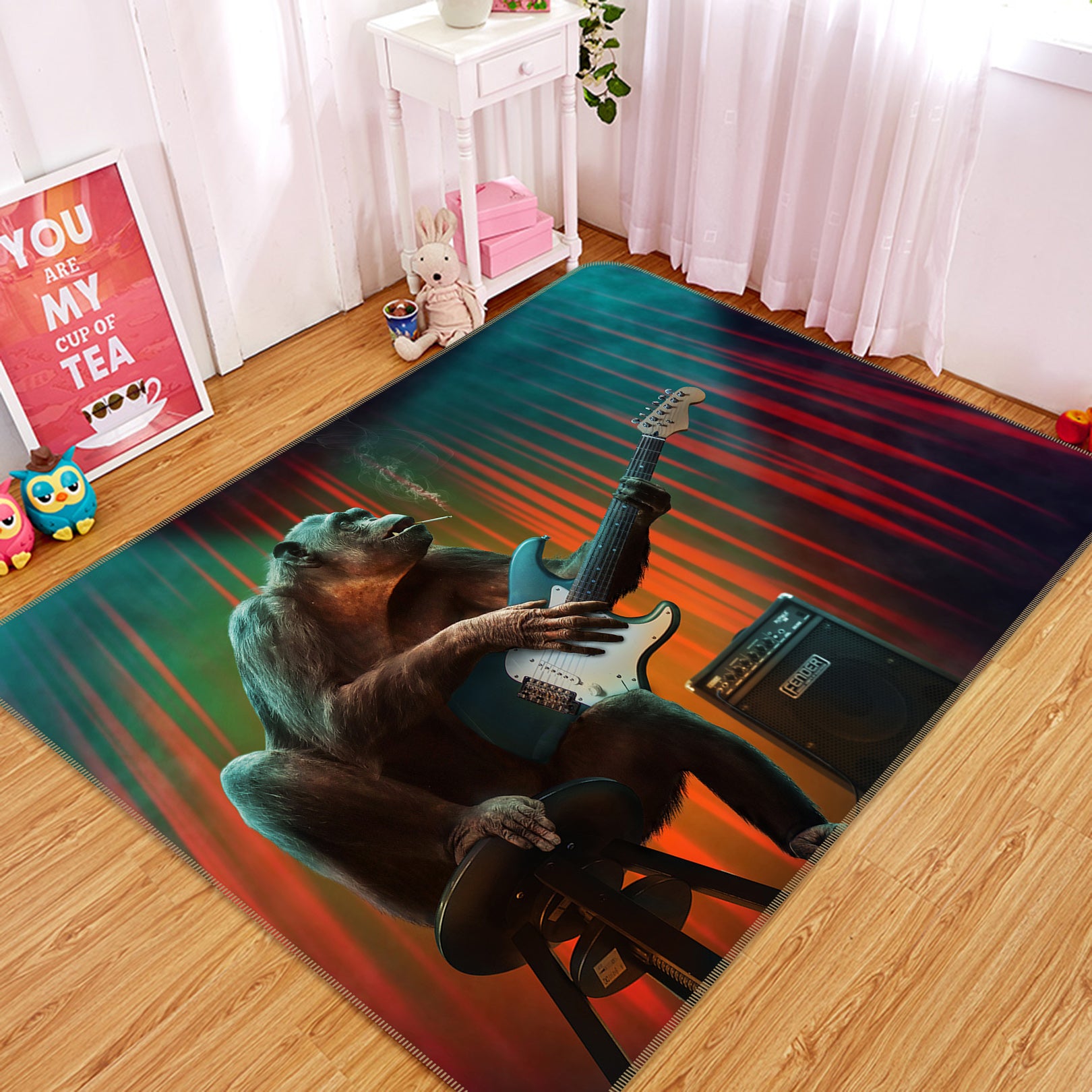 3D Stars Playing Guitar 82135 Animal Non Slip Rug Mat