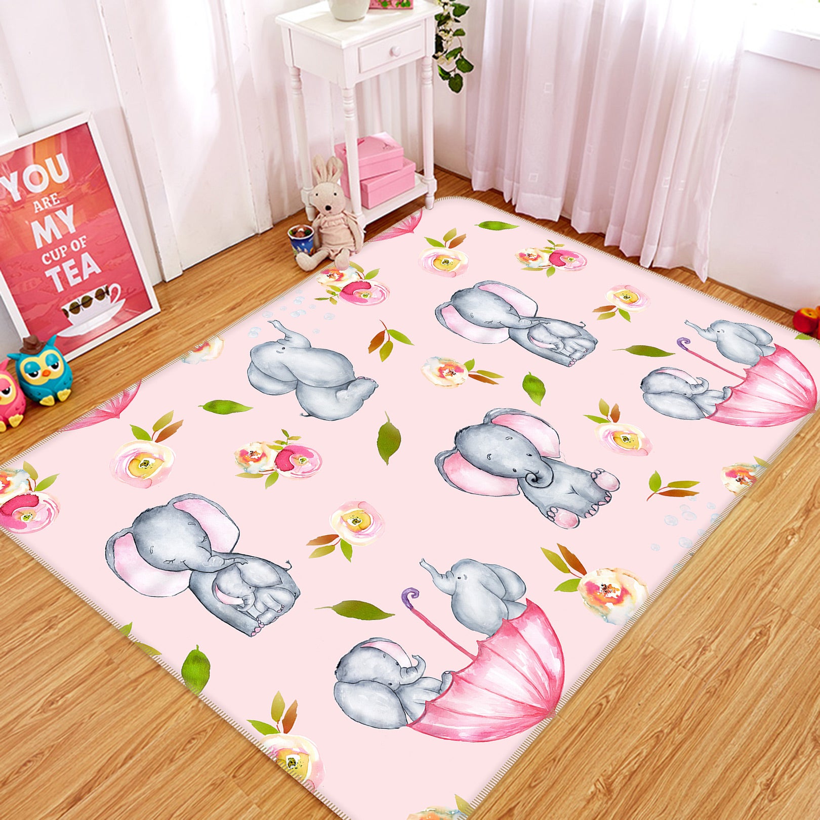 3D Elephant Umbrella 029 Uta Naumann Rug Non Slip Rug Mat