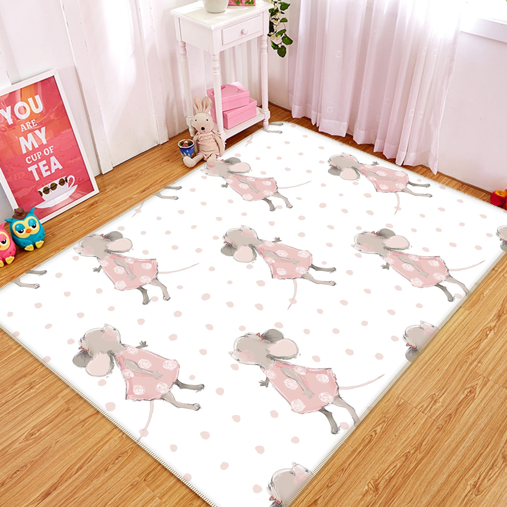 3D Pink Mouse 010 Uta Naumann Rug Non Slip Rug Mat