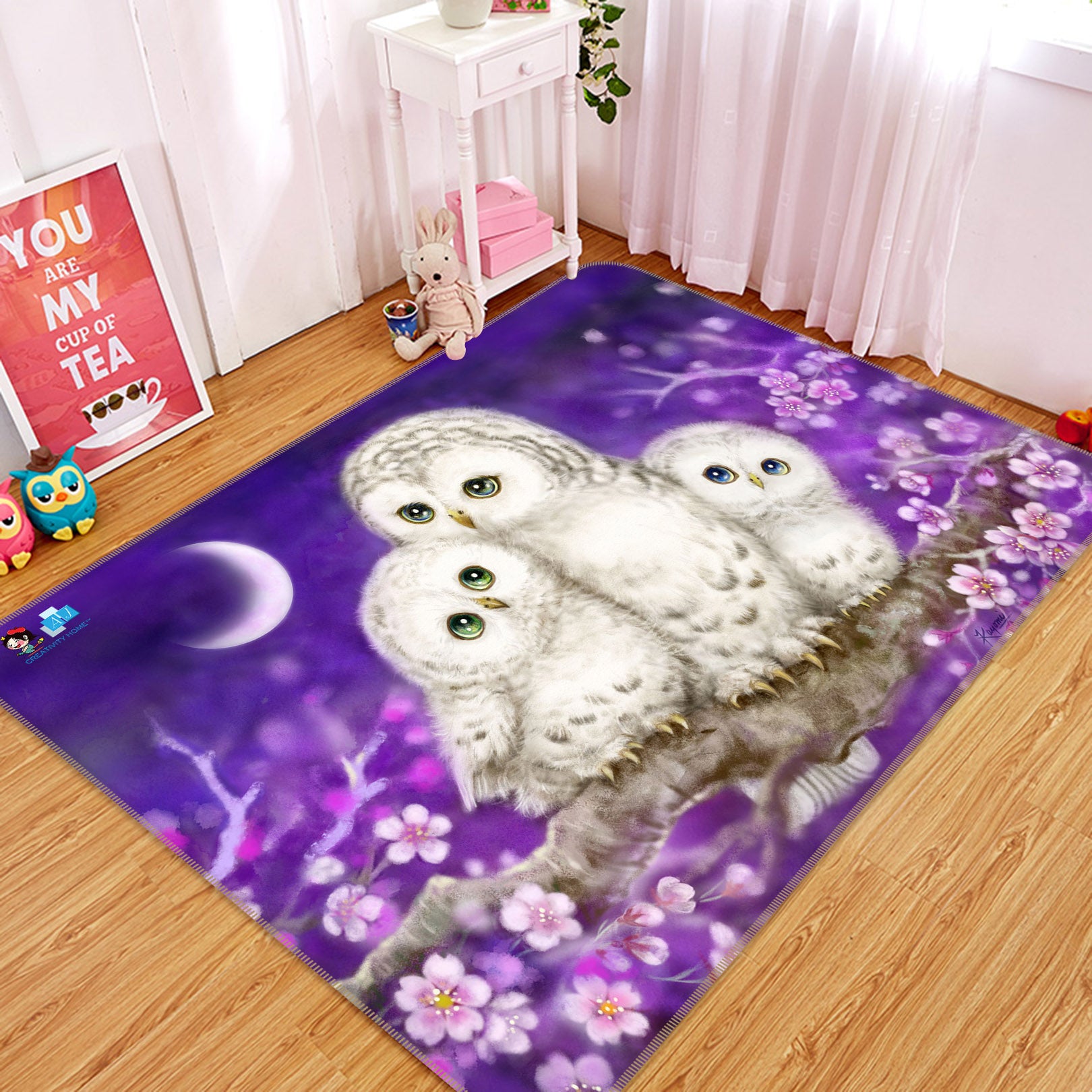 3D Owl Family 5734 Kayomi Harai Rug Non Slip Rug Mat