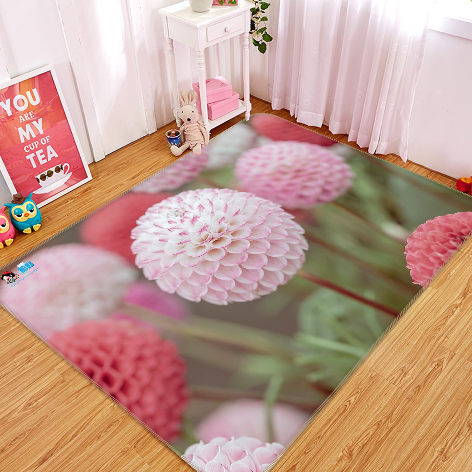 3D Pink Hydrangea 6811 Assaf Frank Rug Non Slip Rug Mat