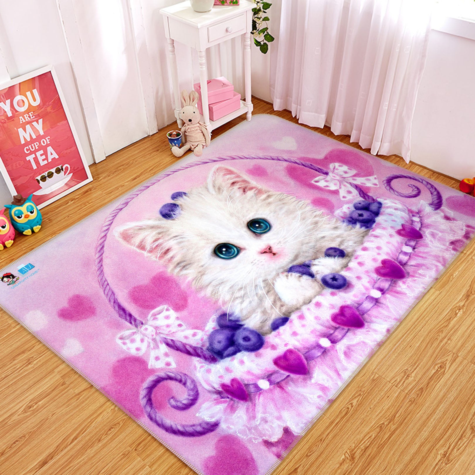 3D Blueberry Cat 5613 Kayomi Harai Rug Non Slip Rug Mat