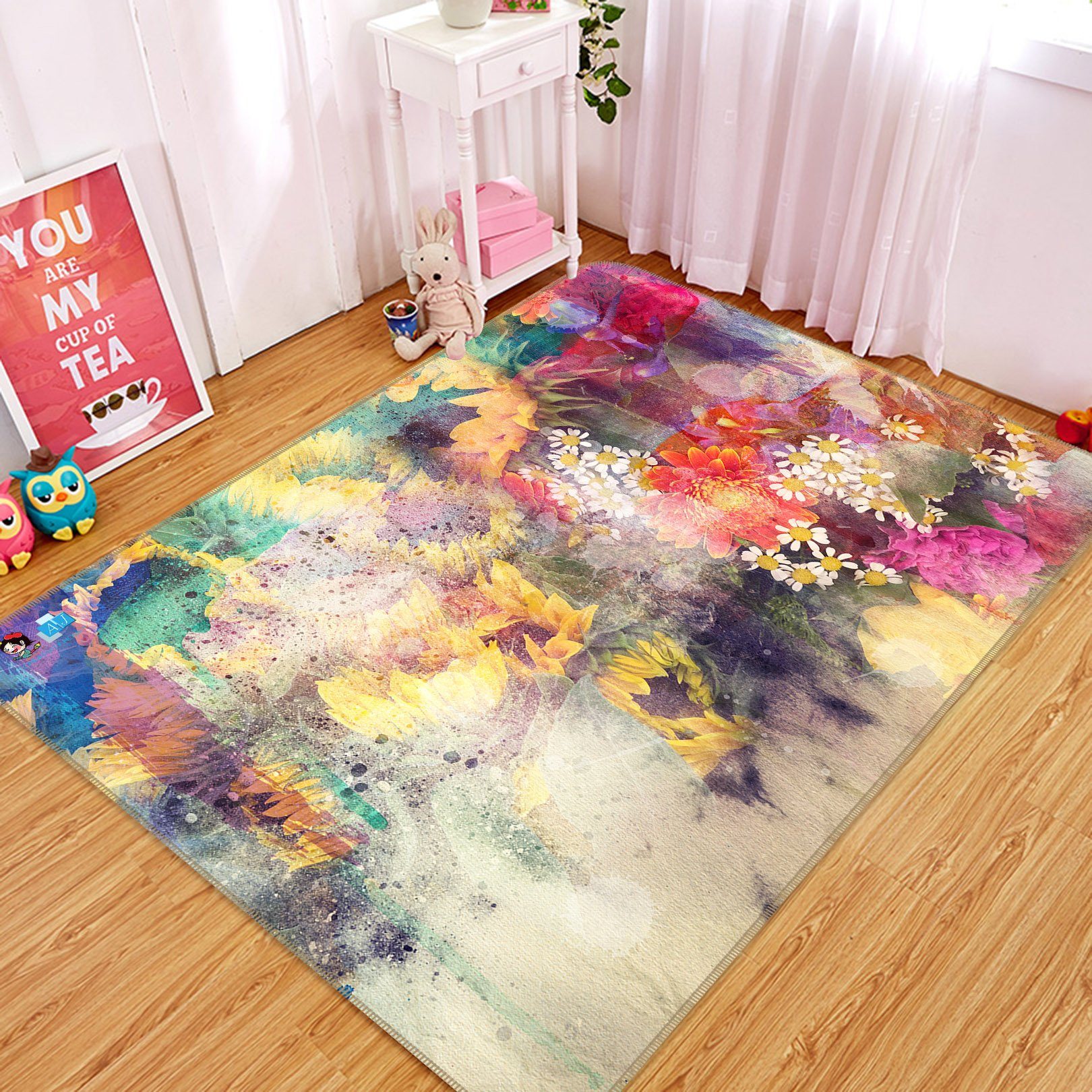 3D Flower Colored Texture 3571 Non Slip Rug Mat Mat AJ Creativity Home 