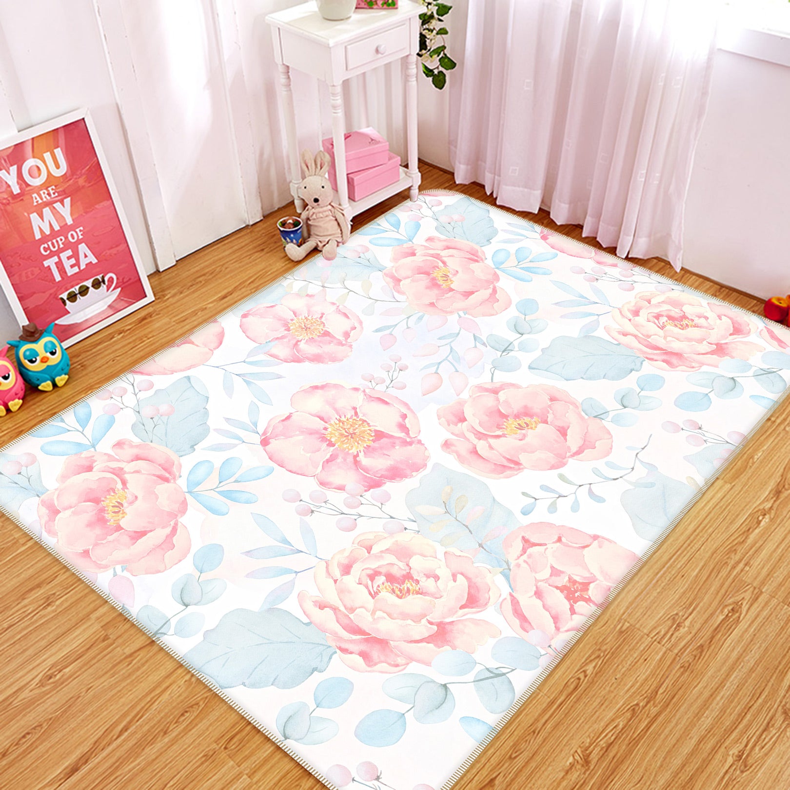 3D Pink Flowers 094 Uta Naumann Rug Non Slip Rug Mat