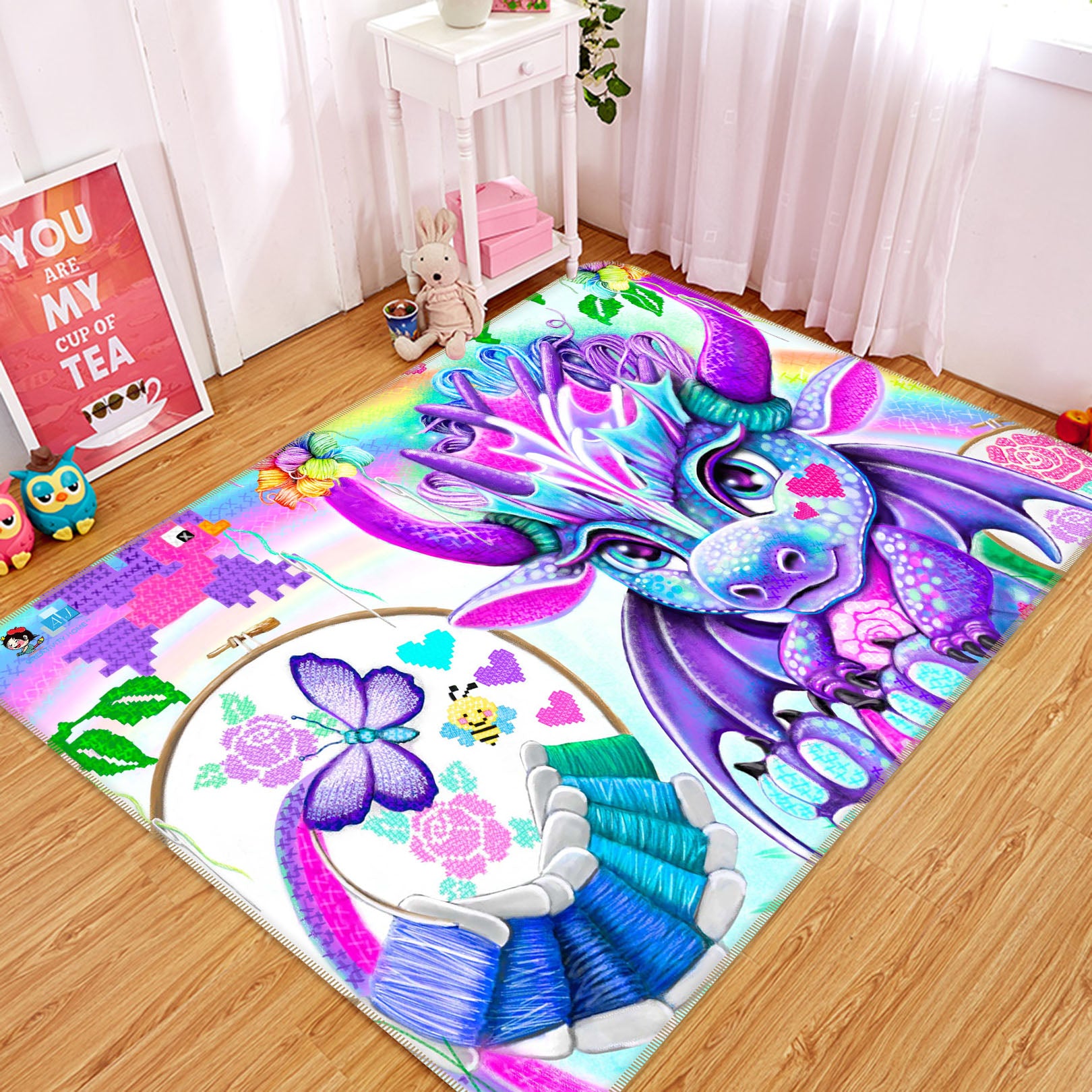 3D Butterfly Dragon 8504 Sheena Pike Rug Non Slip Rug Mat