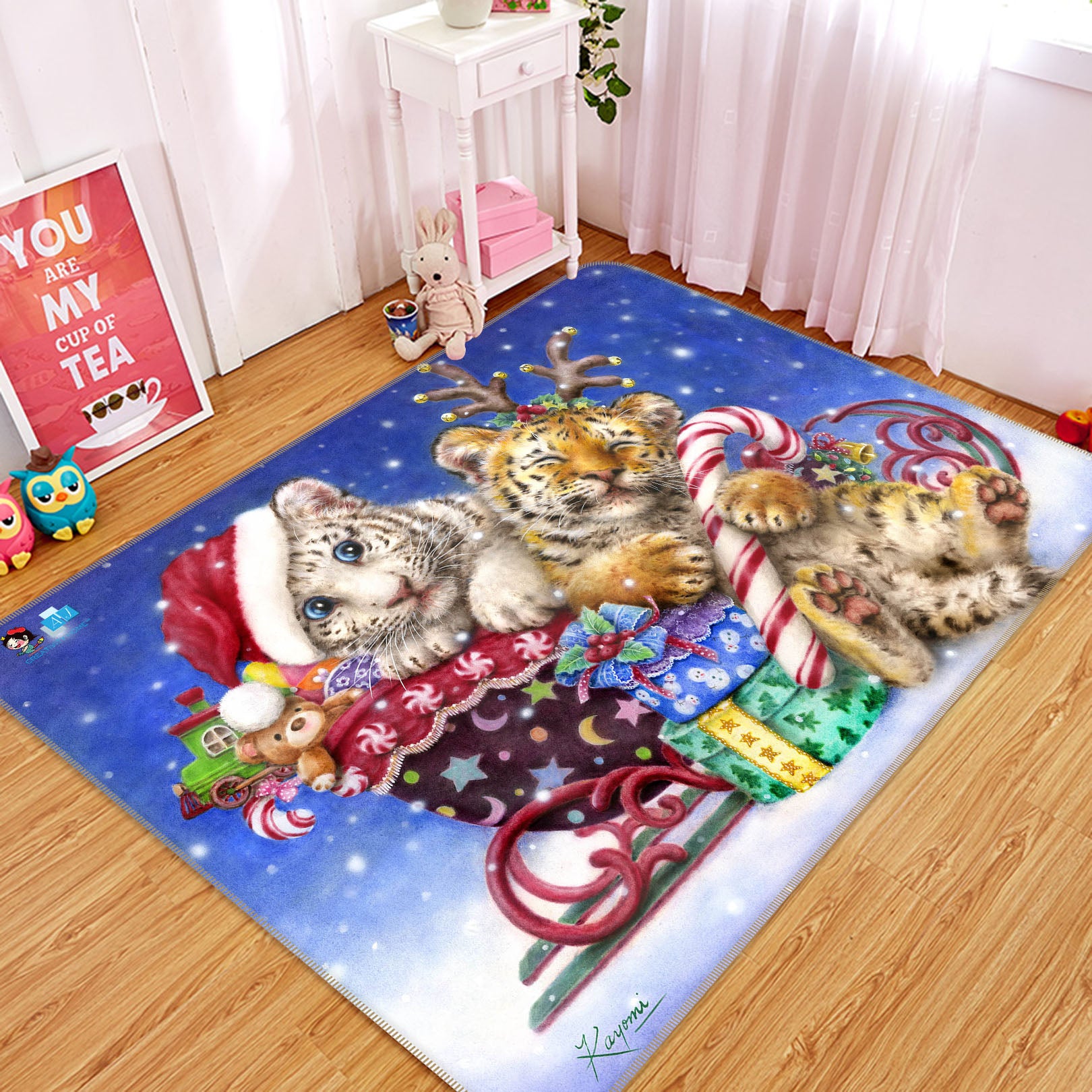 3D Christmas Lion Tiger 5633 Kayomi Harai Rug Non Slip Rug Mat