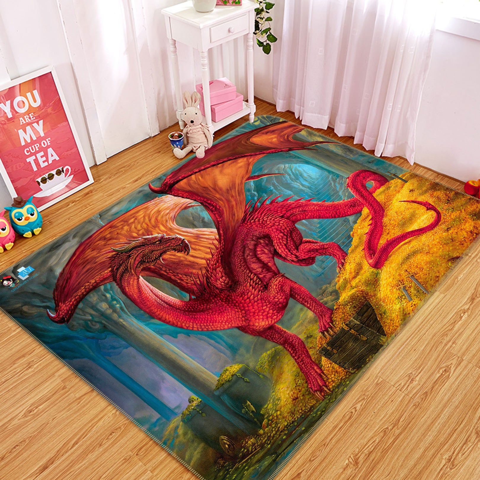 3D Red Dragon 5172 Ciruelo Rug Non Slip Rug Mat