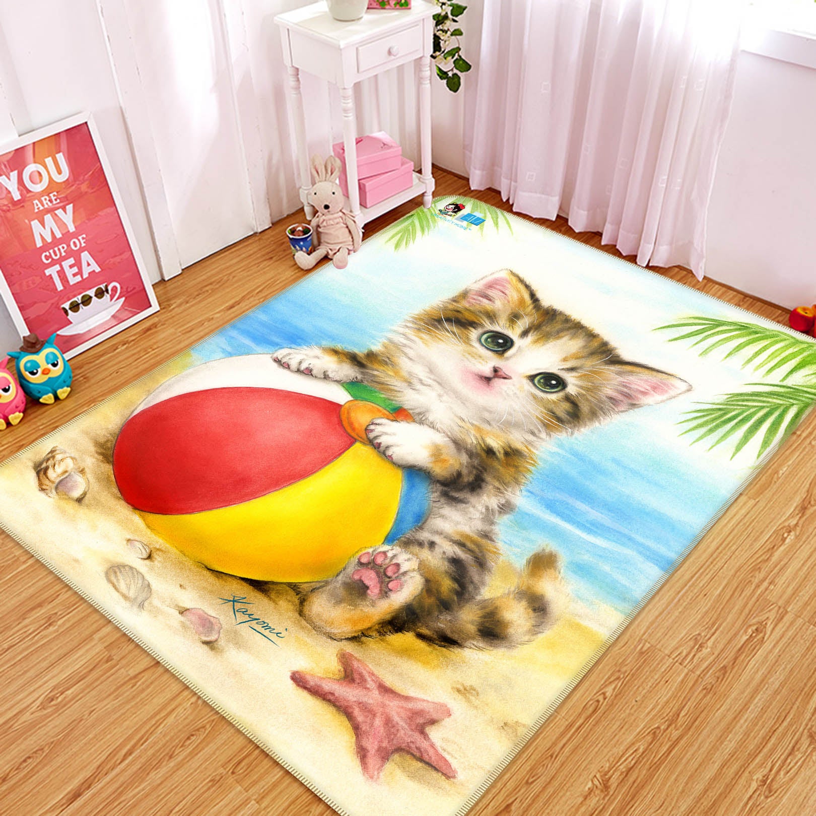 3D Beach Cat Ball 5673 Kayomi Harai Rug Non Slip Rug Mat