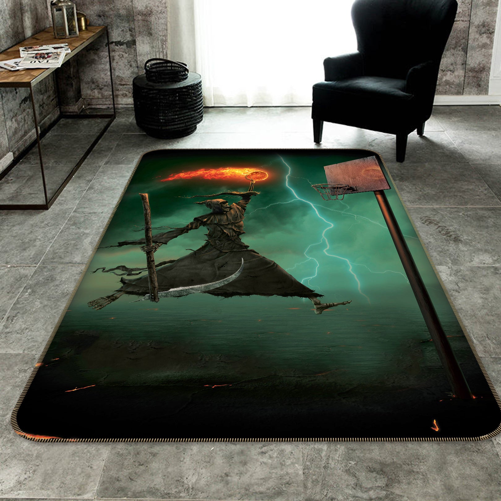 3D Grim Reaper Play Basketball 84216 Vincent Hie Rug Non Slip Rug Mat