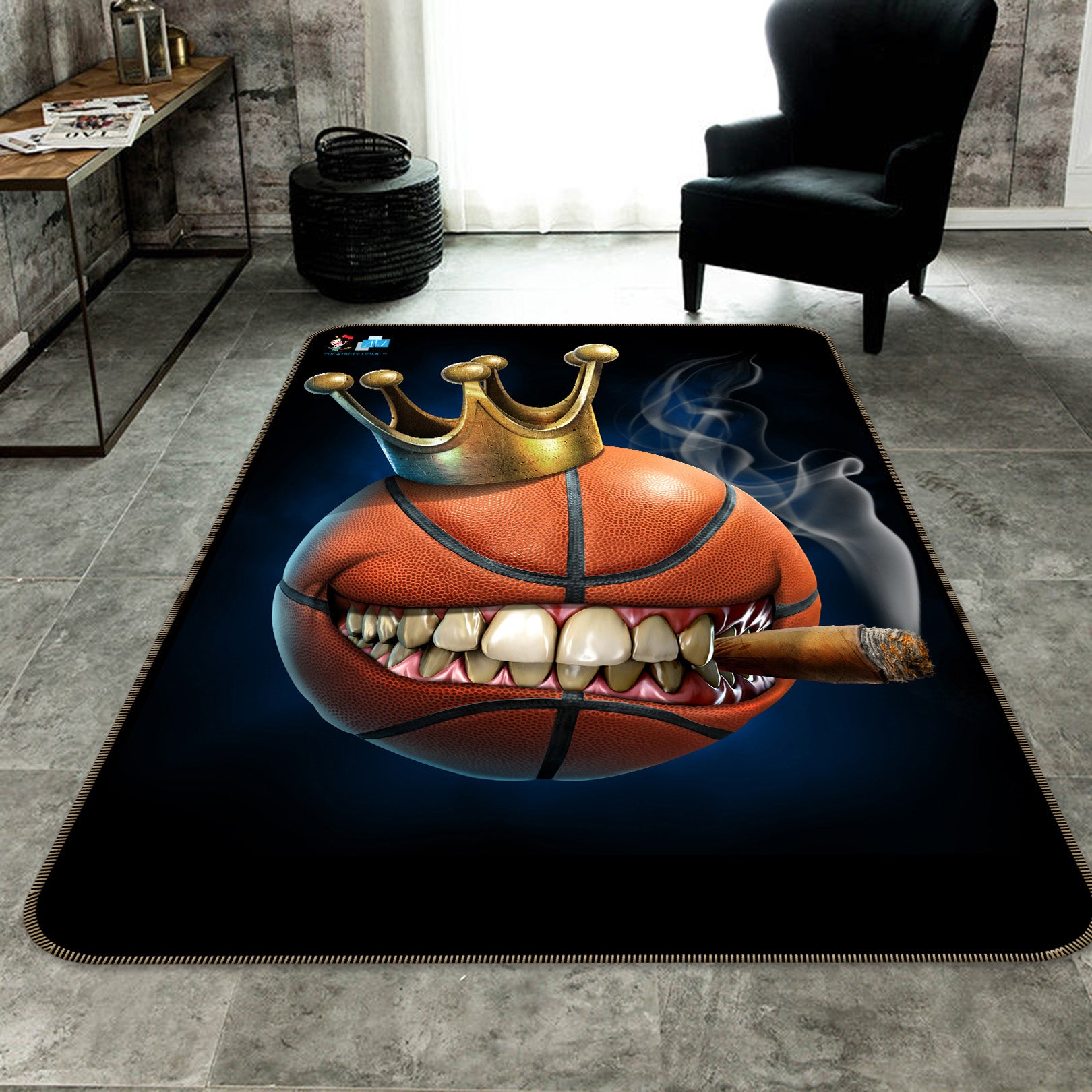 3D Crown Teeth Basketball 4113 Tom Wood Rug Non Slip Rug Mat