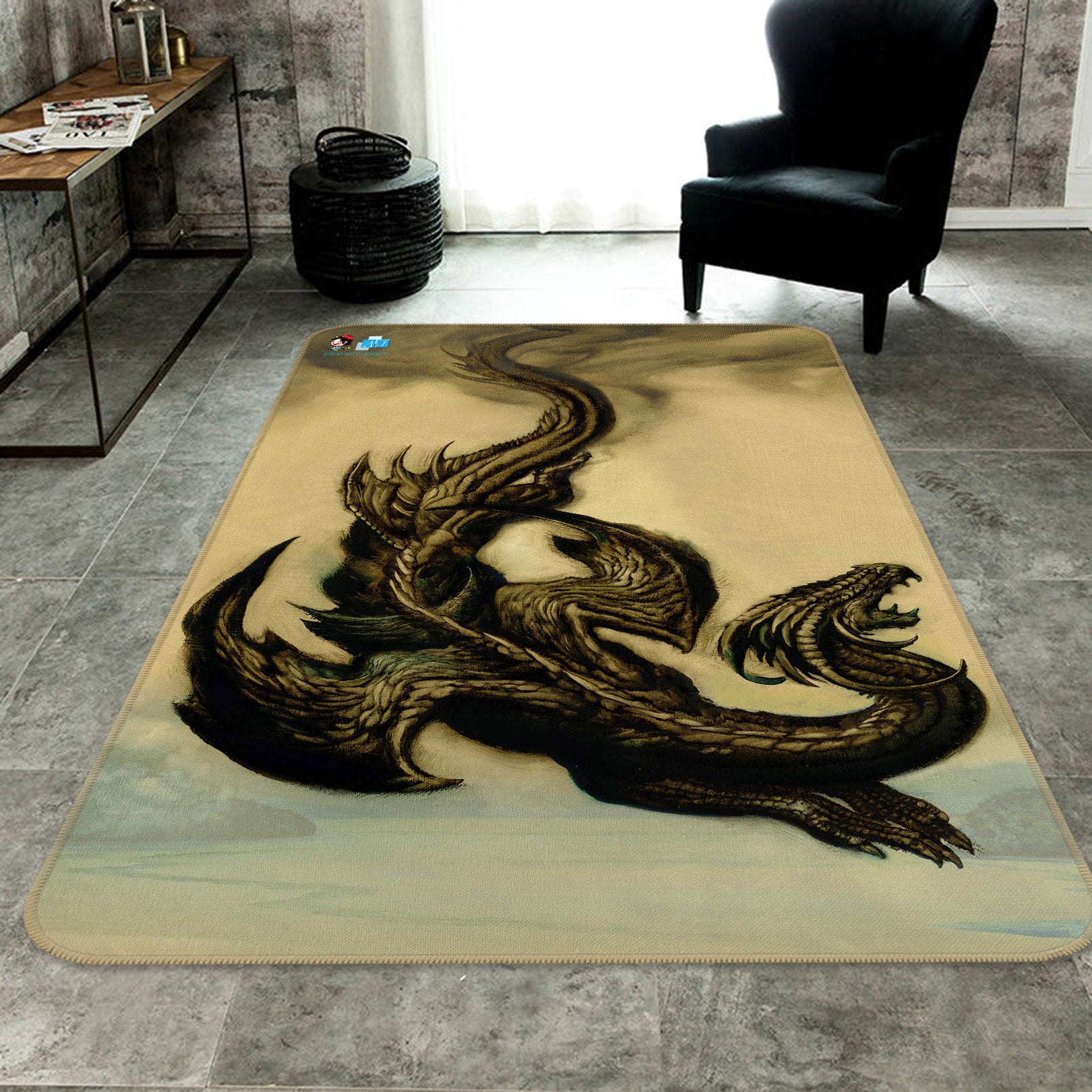 3D Black Dragon 6034 Ciruelo Rug Non Slip Rug Mat