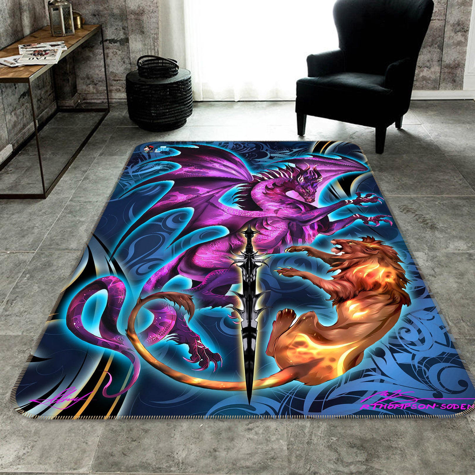 3D Dragon Lion 8231 Ruth Thompson Rug Non Slip Rug Mat