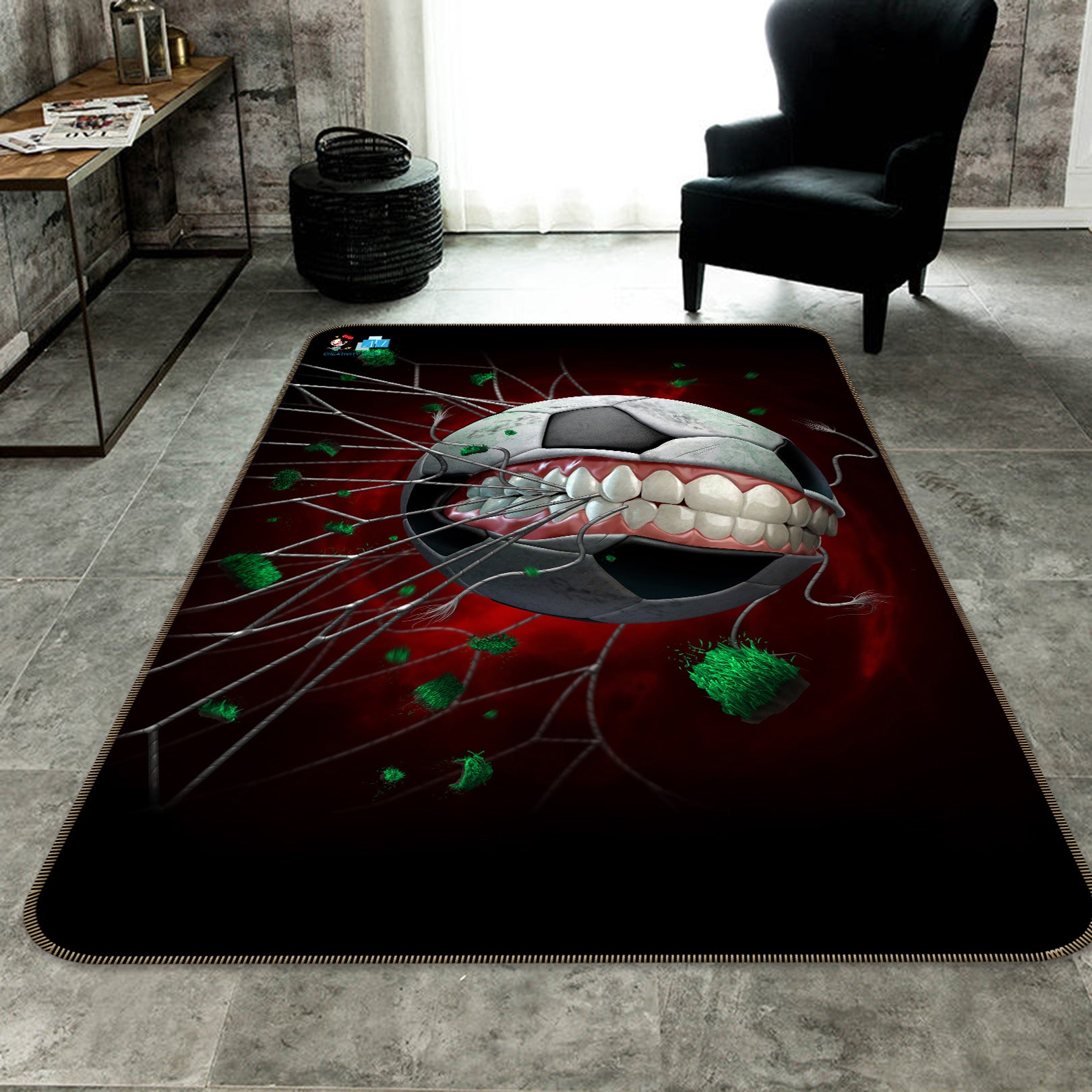 3D Teeth Football 4116 Tom Wood Rug Non Slip Rug Mat