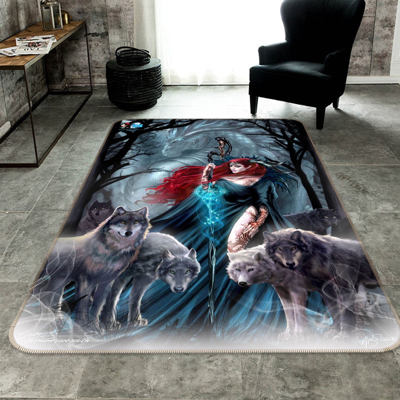 3D Dragon Woman 8250 Ruth Thompson Rug Non Slip Rug Mat