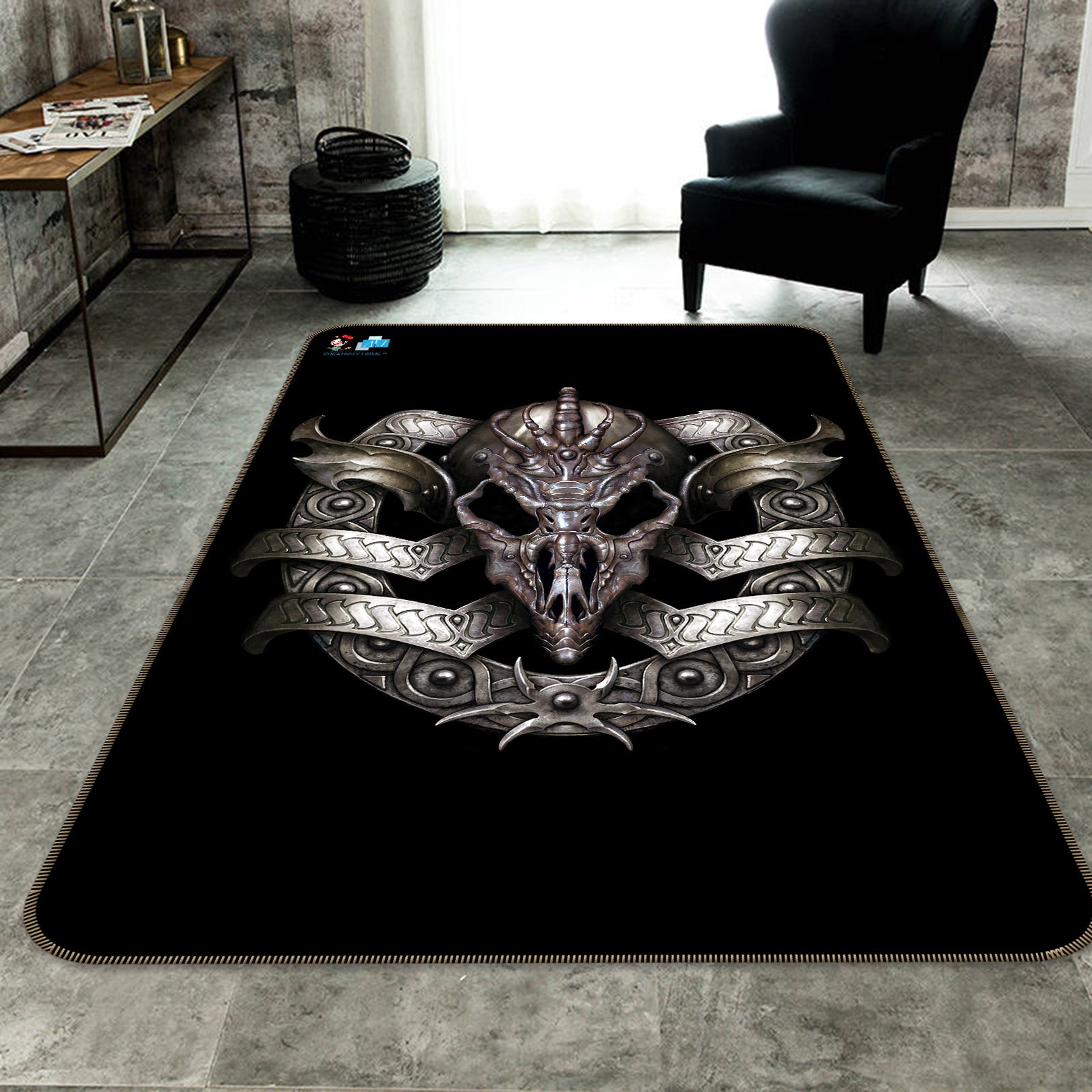 3D Metal Skull 6018 Ciruelo Rug Non Slip Rug Mat