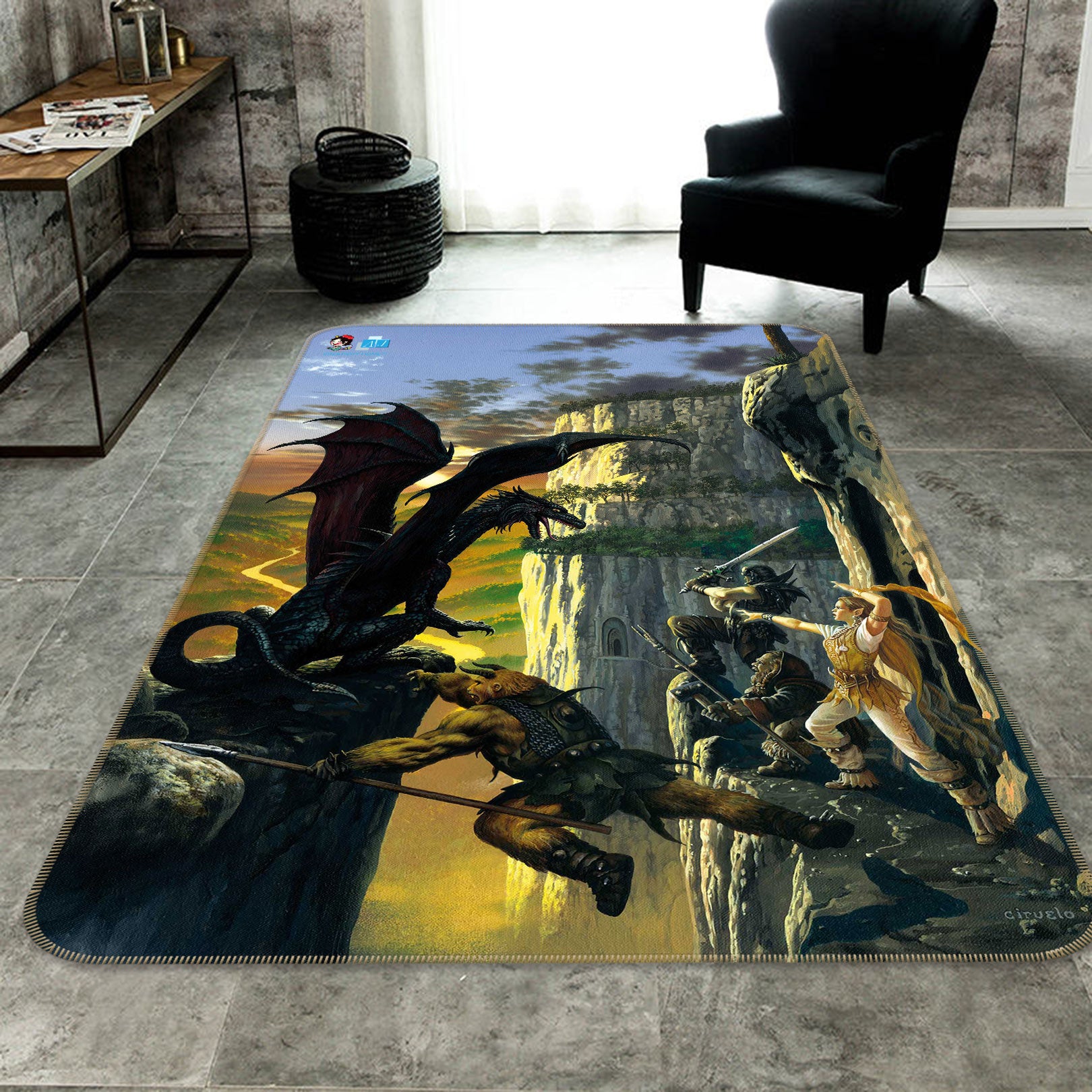 3D Dragon People Warrior 6008 Ciruelo Rug Non Slip Rug Mat