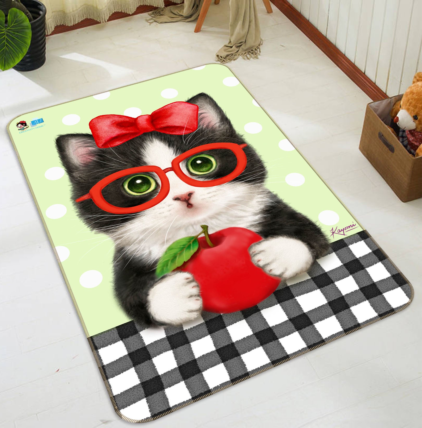 3D Apple Cat 5698 Kayomi Harai Rug Non Slip Rug Mat