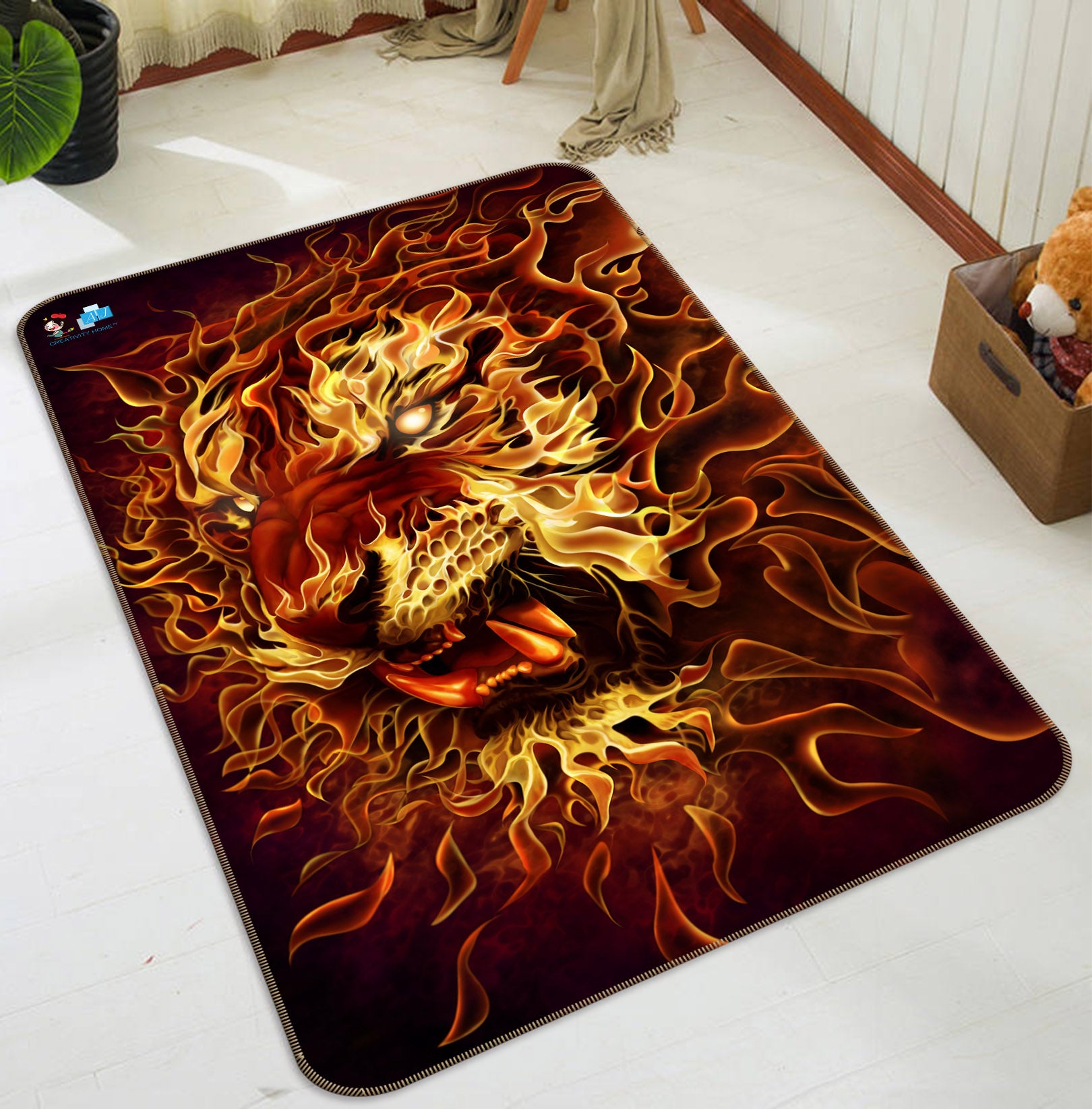 3D Flame Tiger 4140 Tom Wood Rug Non Slip Rug Mat