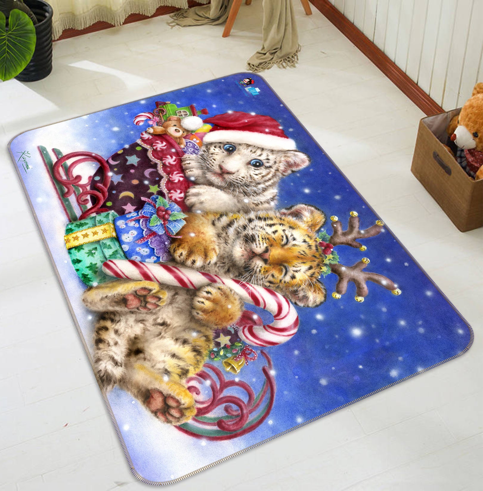 3D Christmas Lion Tiger 5633 Kayomi Harai Rug Non Slip Rug Mat