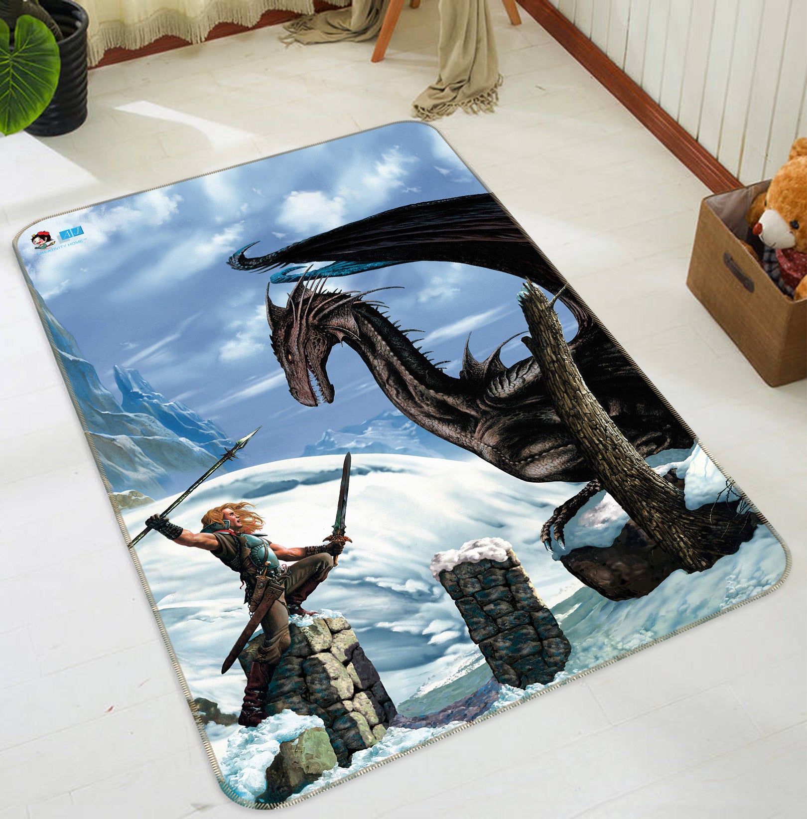 3D Man And Dragon 5181 Ciruelo Rug Non Slip Rug Mat