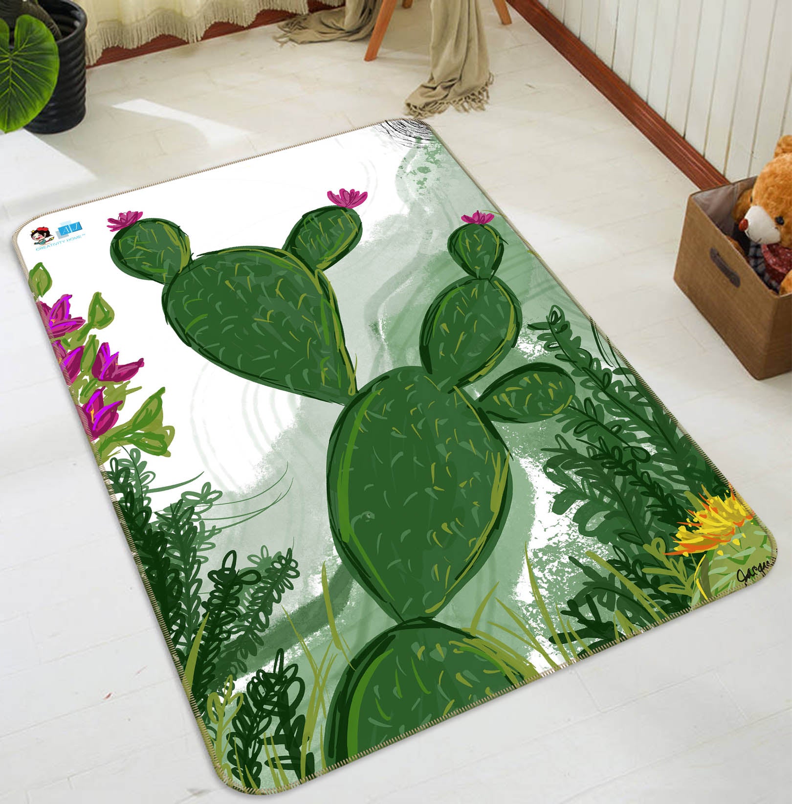 3D Green Cactus 8213 Jacqueline Reynoso Rug Non Slip Rug Mat