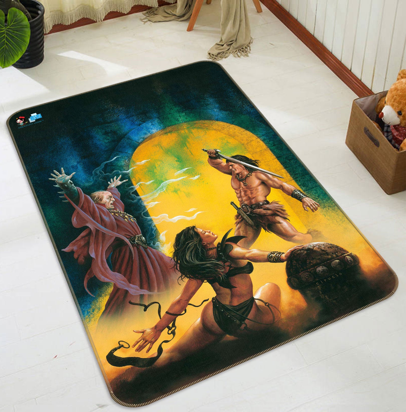 3D People Fighting 5200 Ciruelo Rug Non Slip Rug Mat