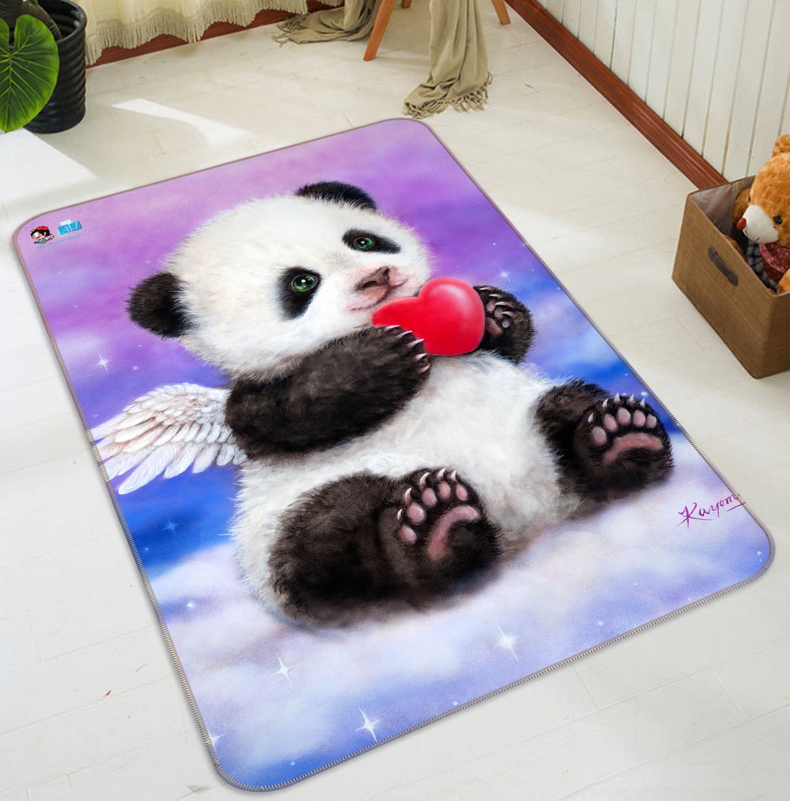 3D Love Panda Angel 5690 Kayomi Harai Rug Non Slip Rug Mat