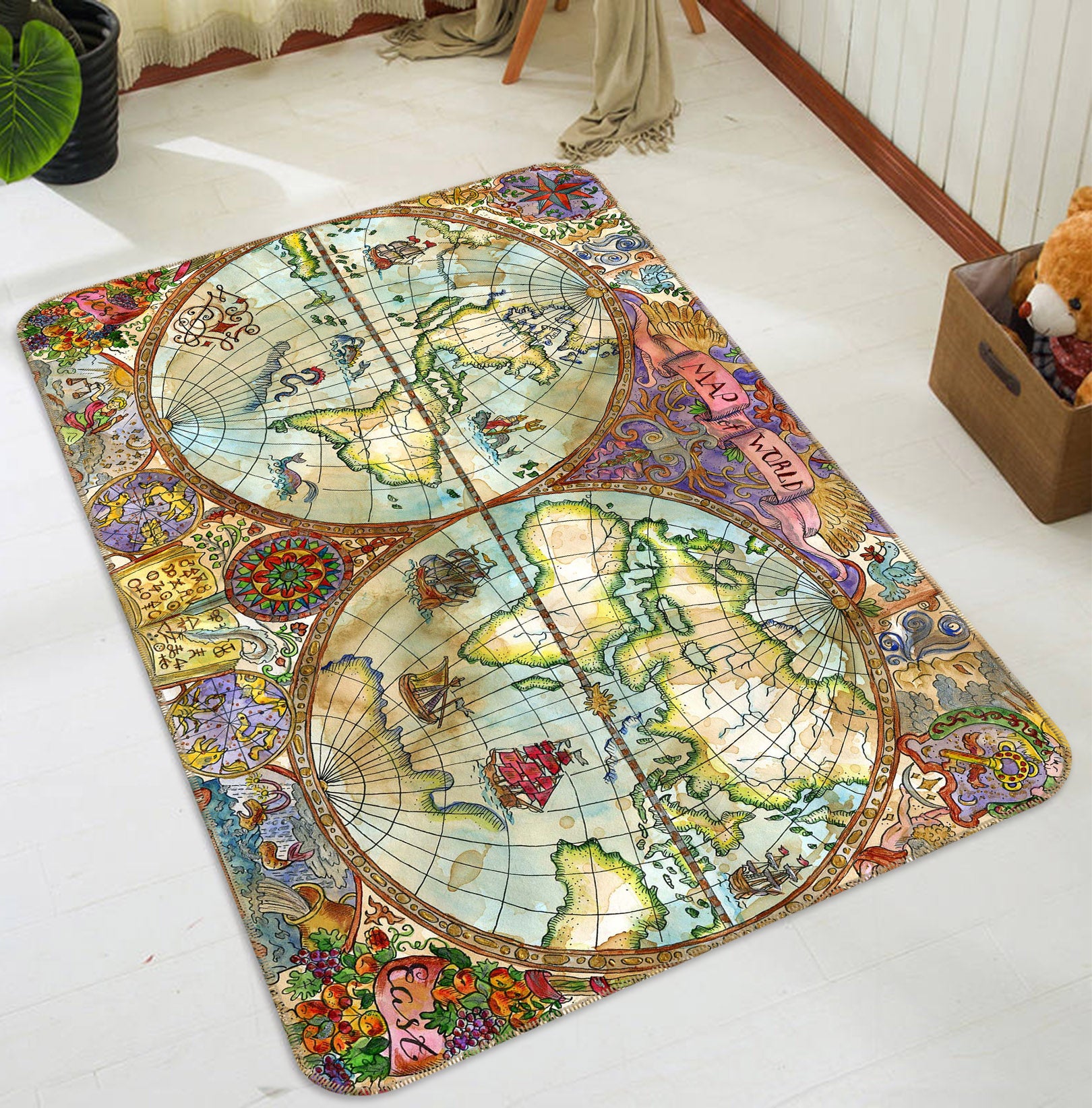 3D Valley River 260 World Map Non Slip Rug Mat