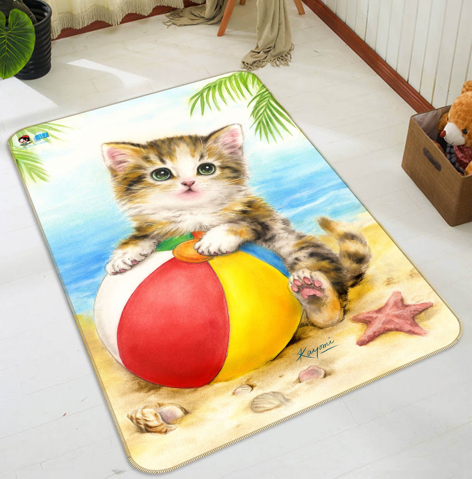 3D Beach Cat Ball 5673 Kayomi Harai Rug Non Slip Rug Mat