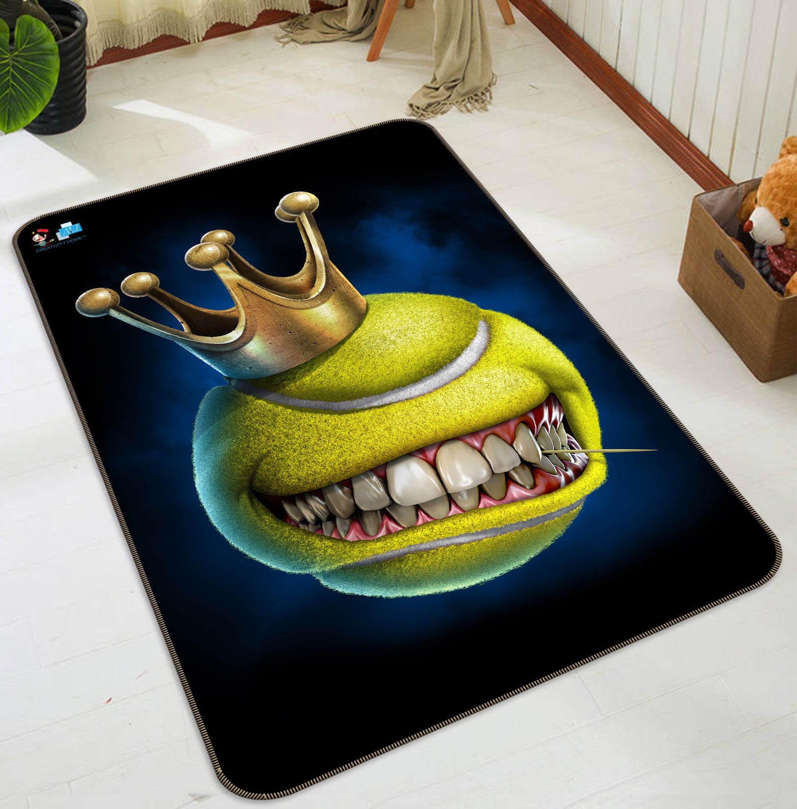 3D Crown Teeth Tennis 4115 Tom Wood Rug Non Slip Rug Mat