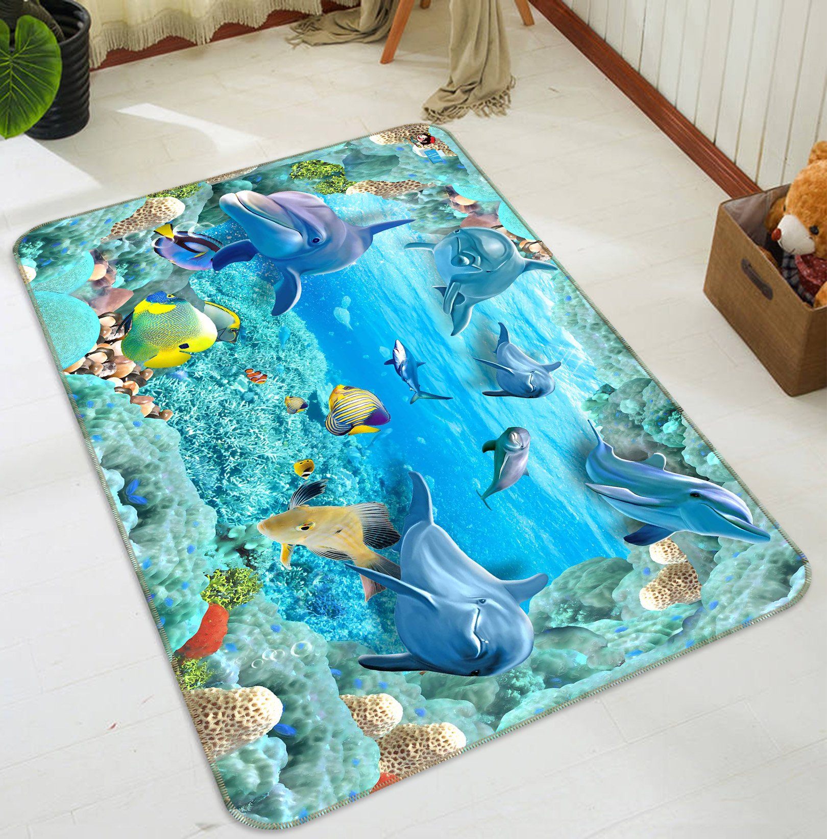 3D Undersea Dolphins 540 Non Slip Rug Mat Mat AJ Creativity Home 