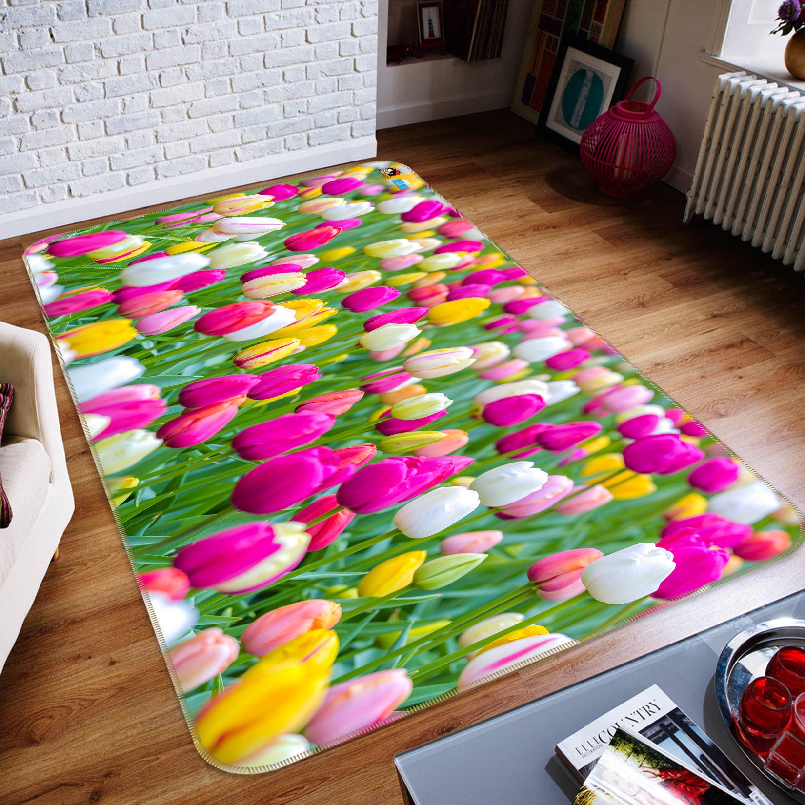 3D Tulip Garden 6825 Assaf Frank Rug Non Slip Rug Mat