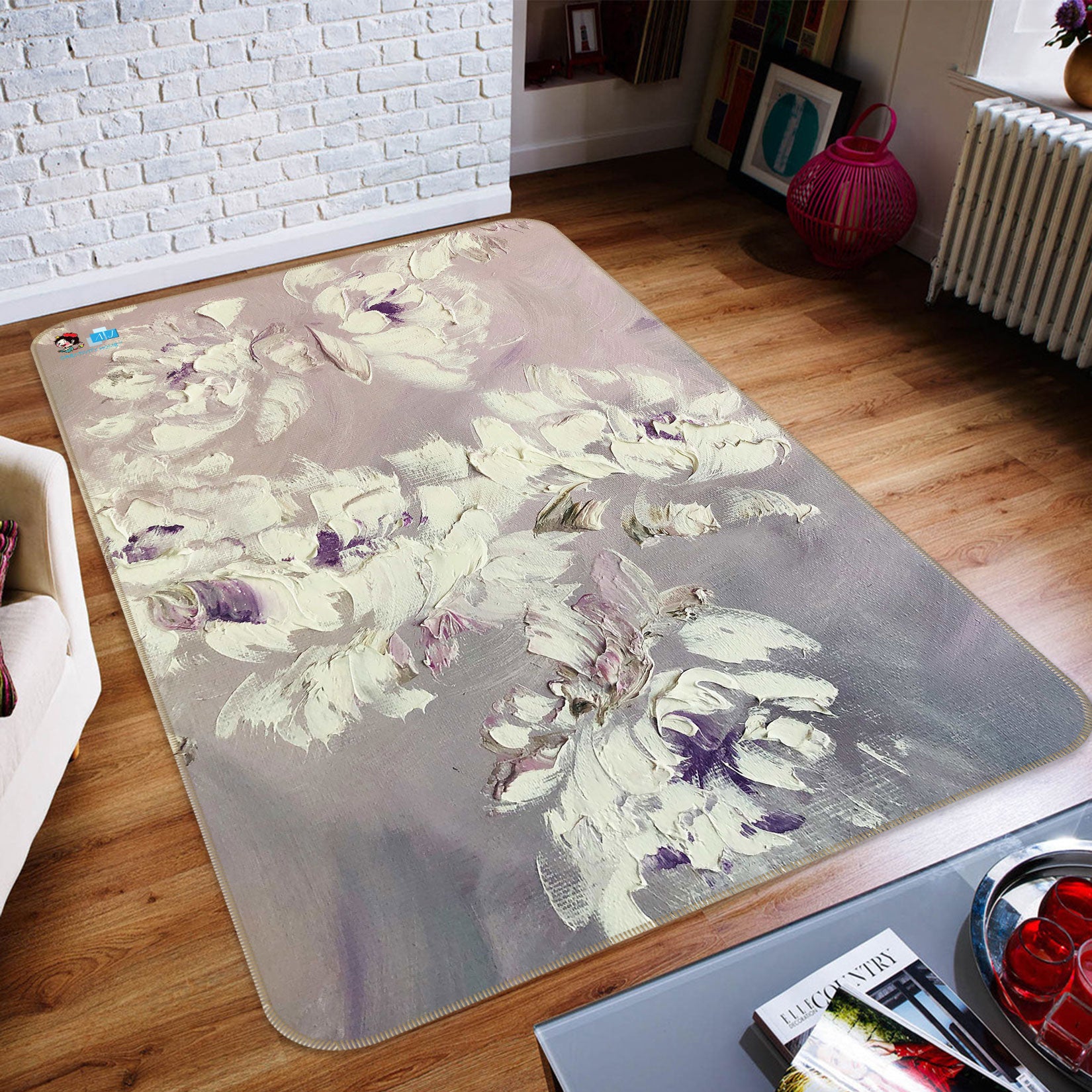 3D White Flower 1147 Skromova Marina Rug Non Slip Rug Mat