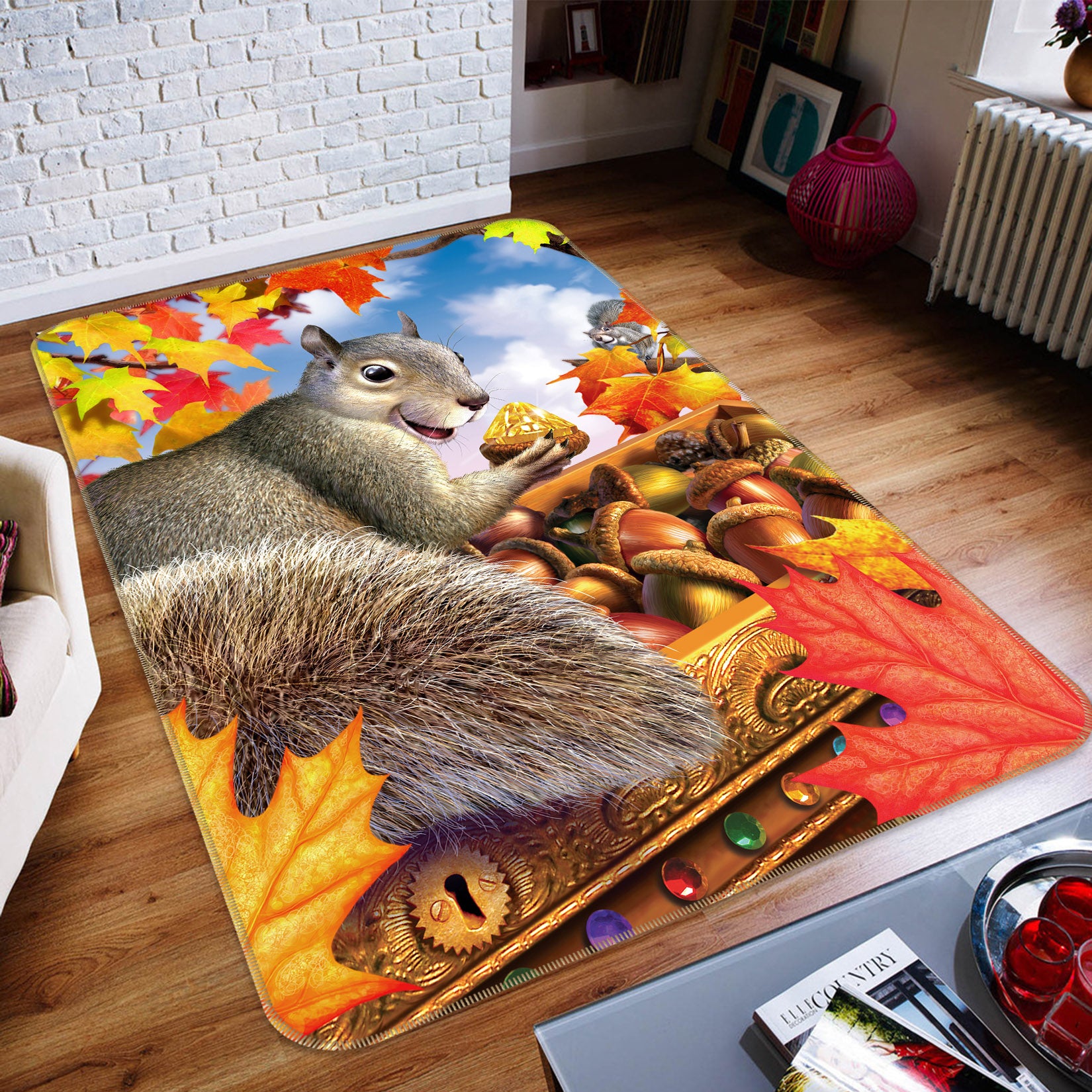 3D Squirrel Pine Cone 83105 Jerry LoFaro Rug Non Slip Rug Mat