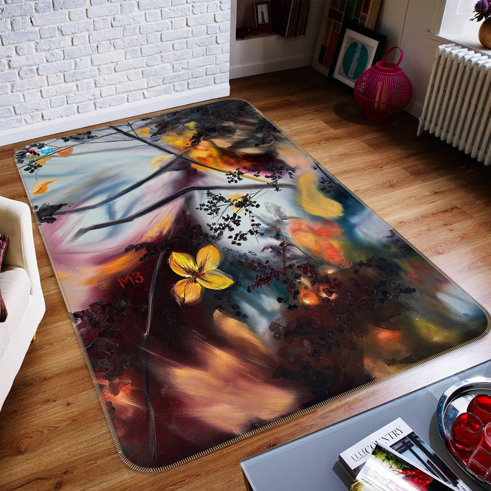 3D Flower Branch Painting 9709 Marina Zotova Rug Non Slip Rug Mat