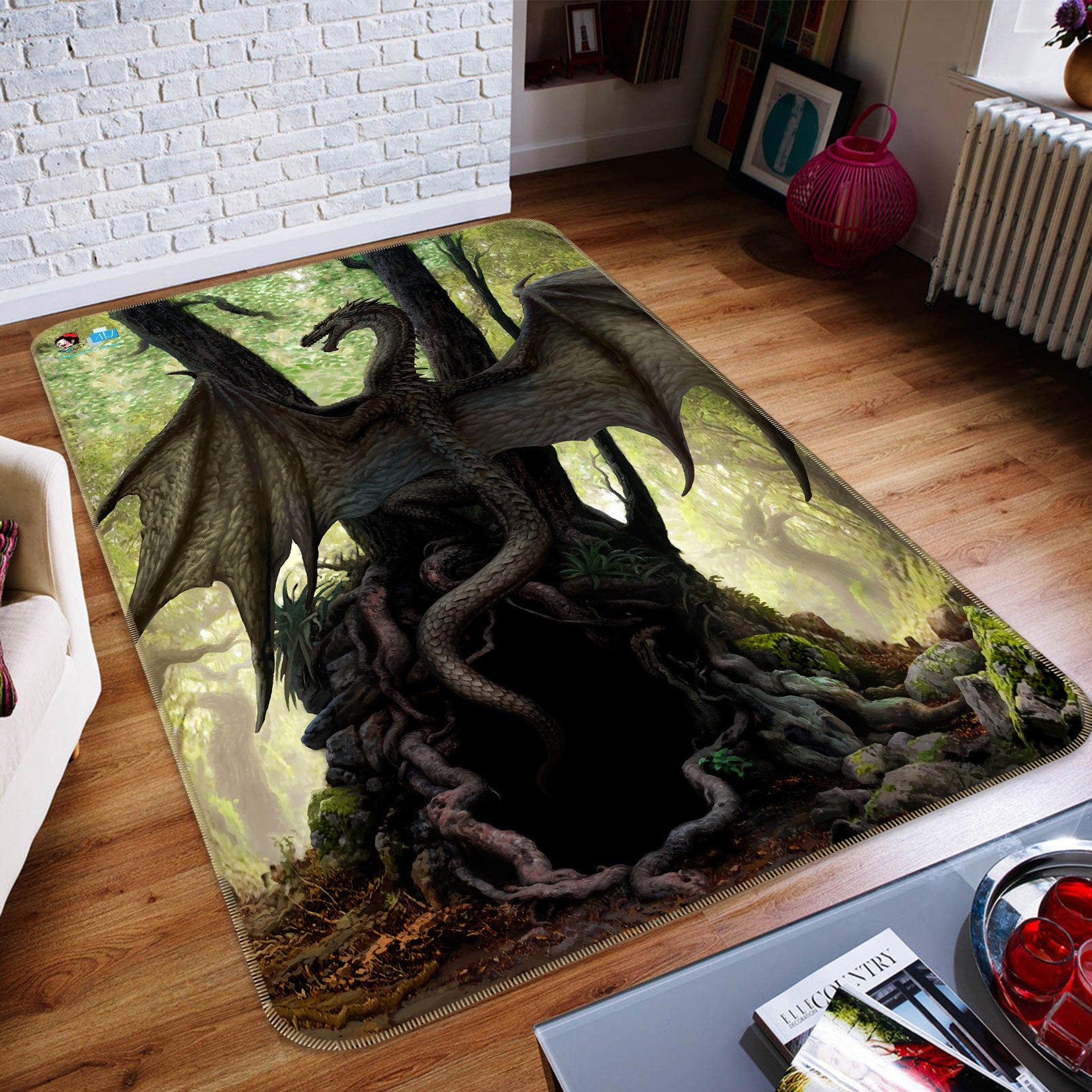 3D Trees Dragon 6042 Ciruelo Rug Non Slip Rug Mat