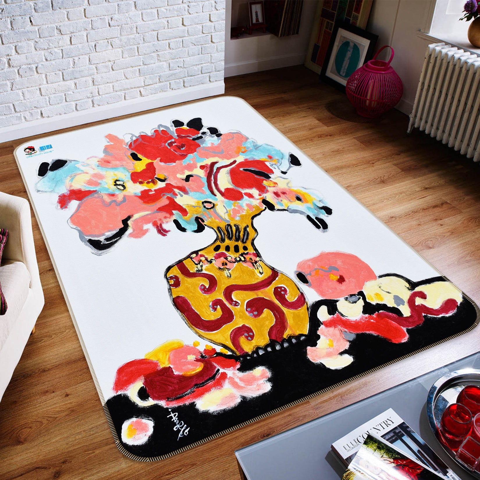 3D Oil Painting Vase 123136 Misako Chida Rug Non Slip Rug Mat