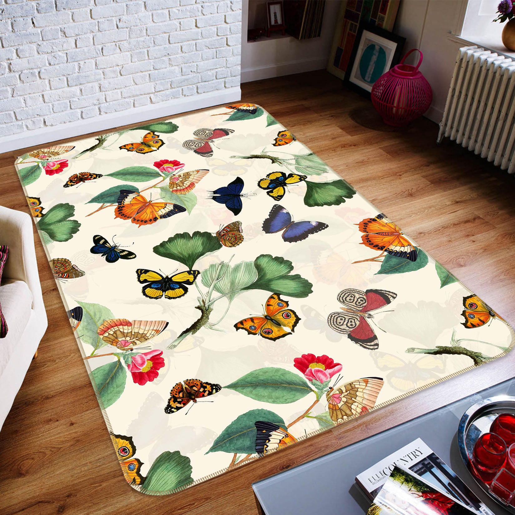 3D Butterfly Leaves 135 Uta Naumann Rug Non Slip Rug Mat