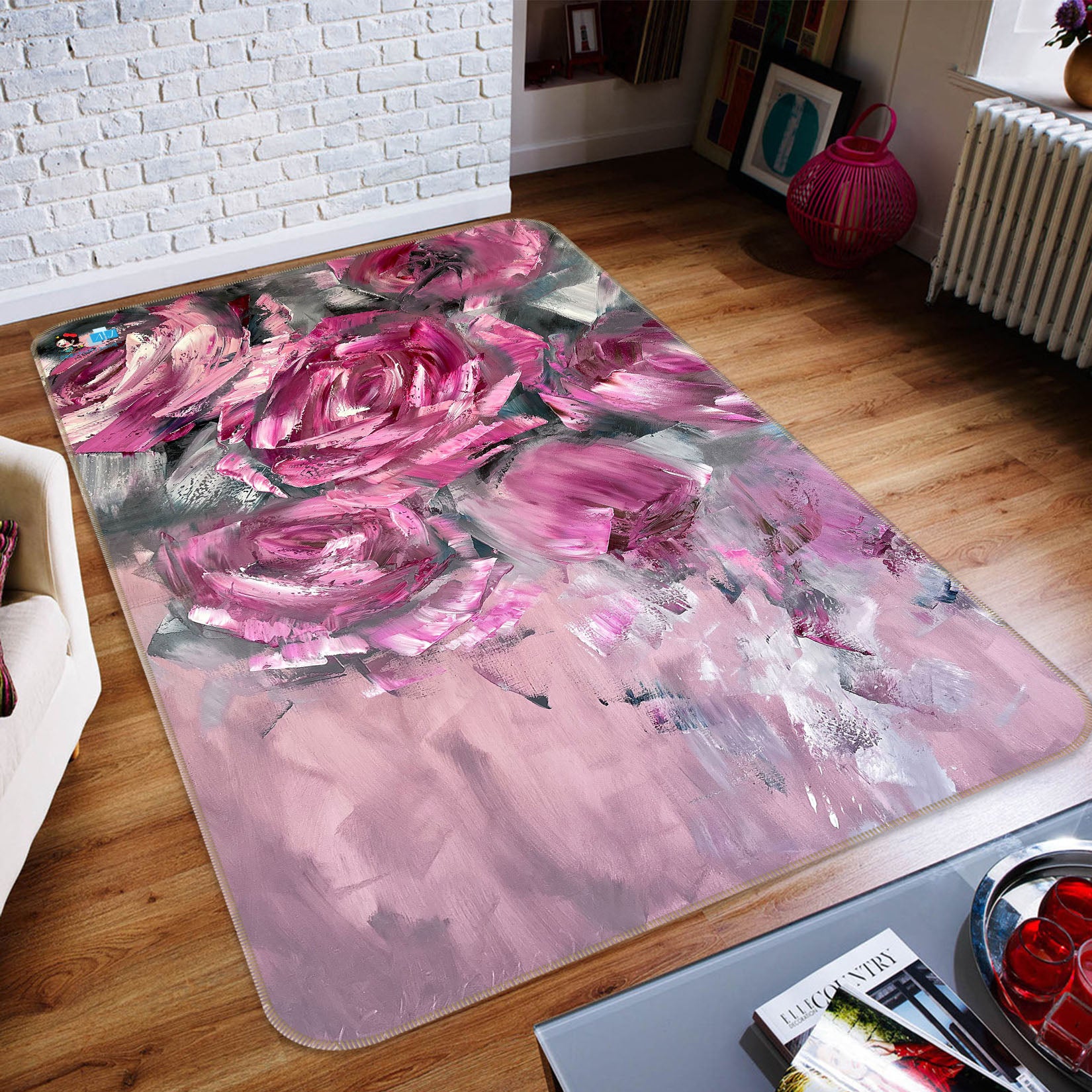 3D Red Rose 3849 Skromova Marina Rug Non Slip Rug Mat